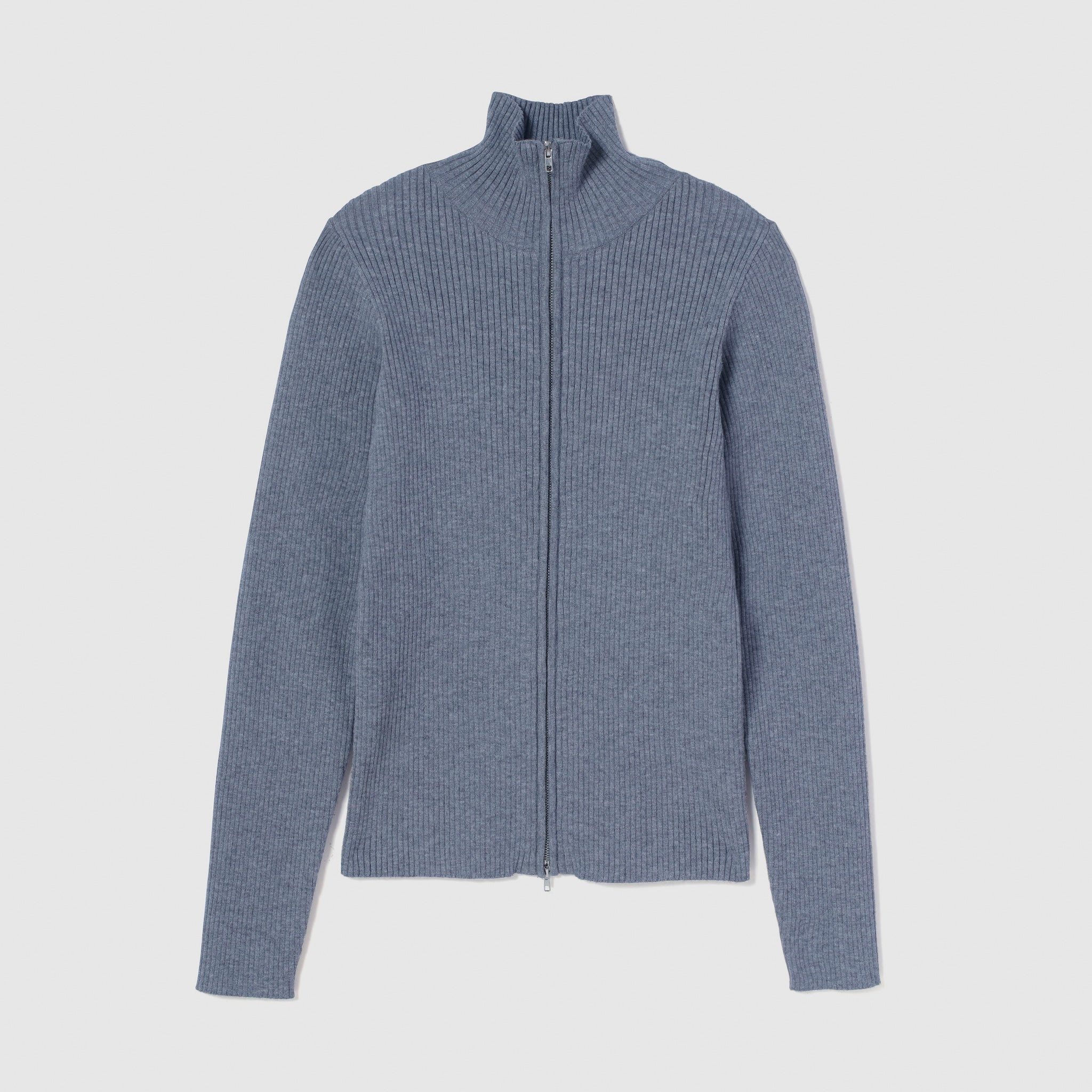 W Zip High Neck RIB Knit Top