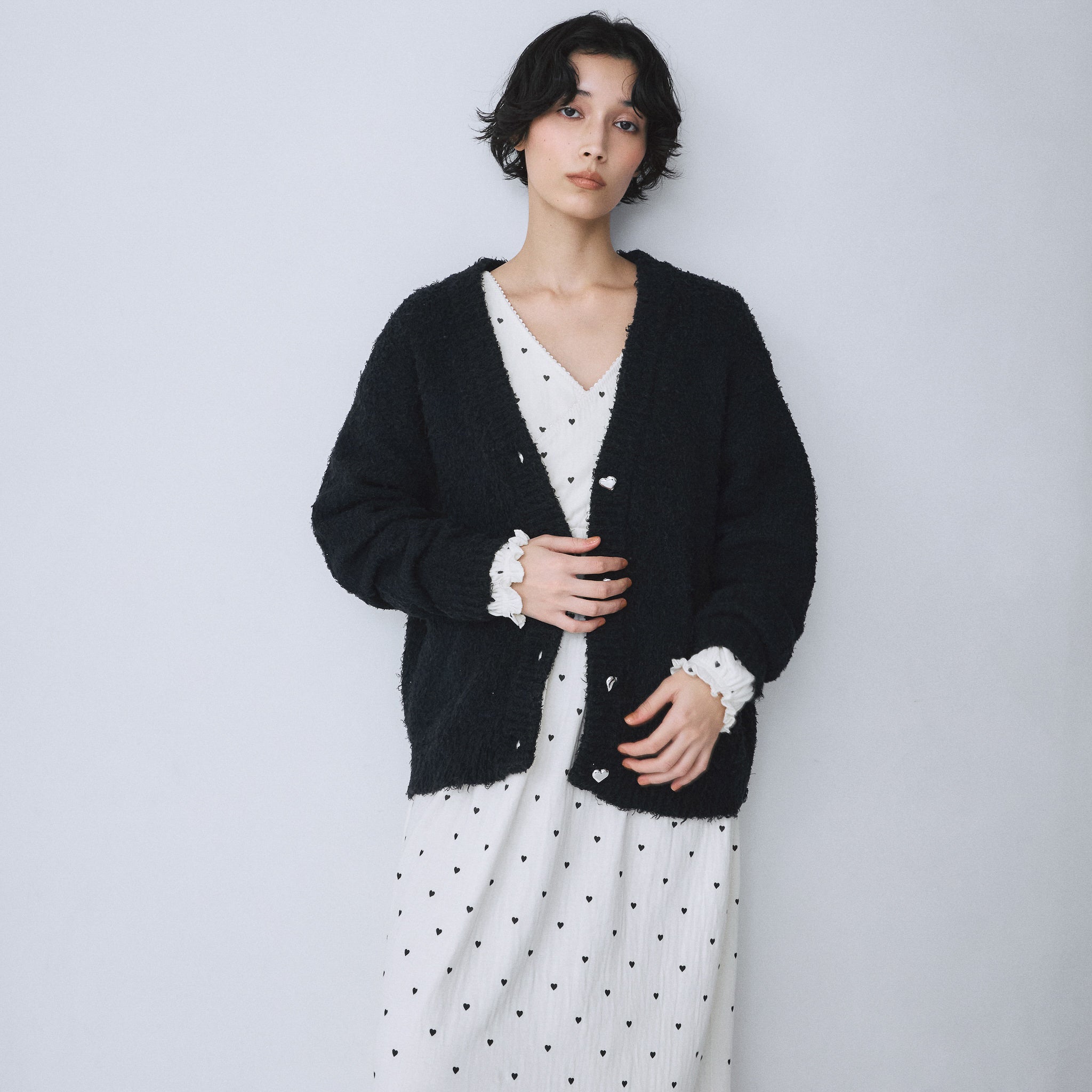 Cozy Relax Heart Button Cardigan