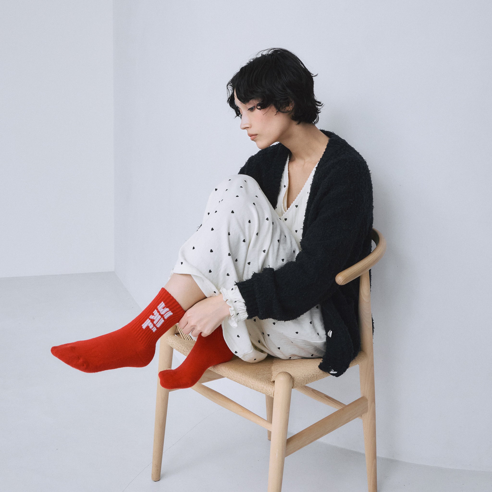 Cozy Relaxハートボタンカーディガン