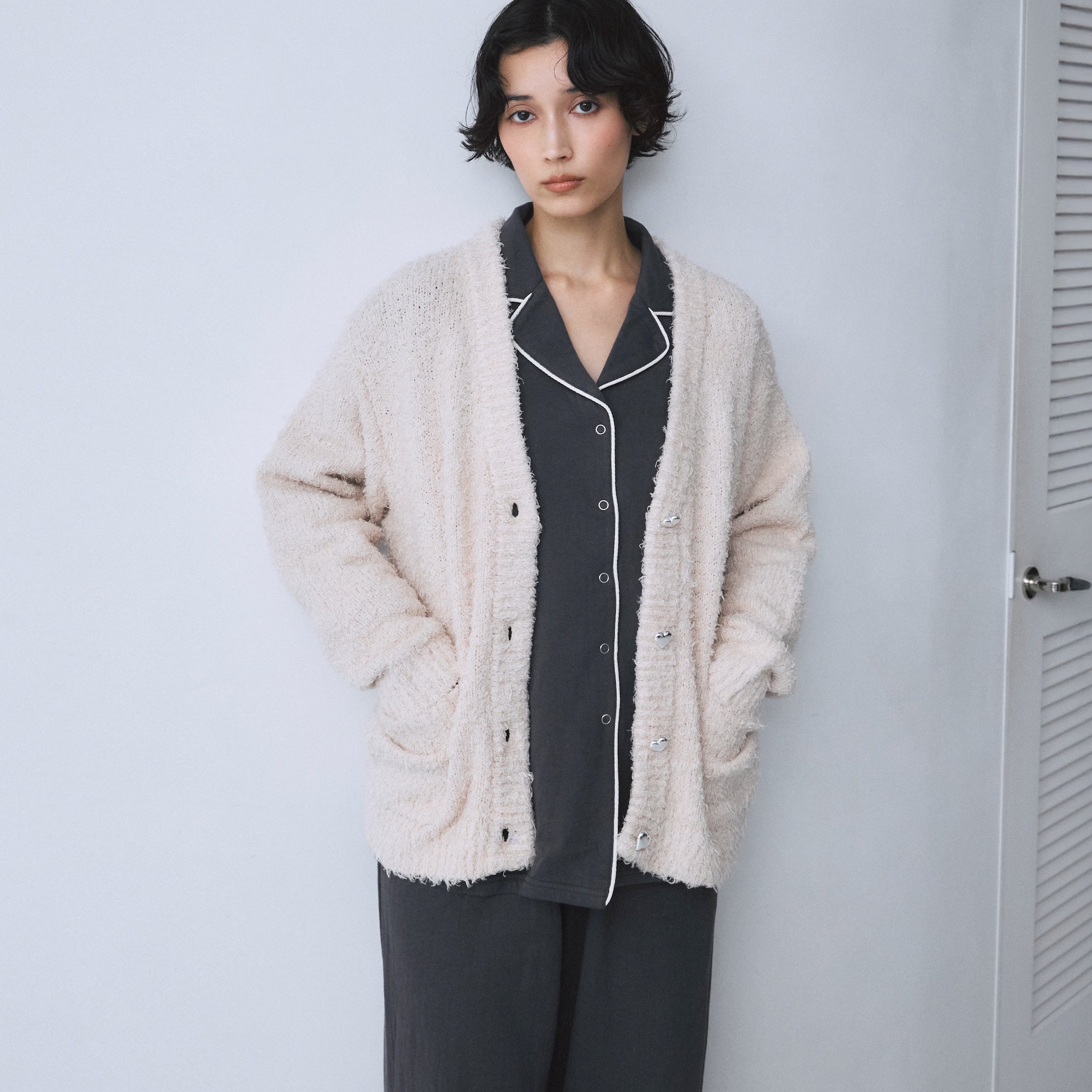 Cozy Relax Heart Button Cardigan