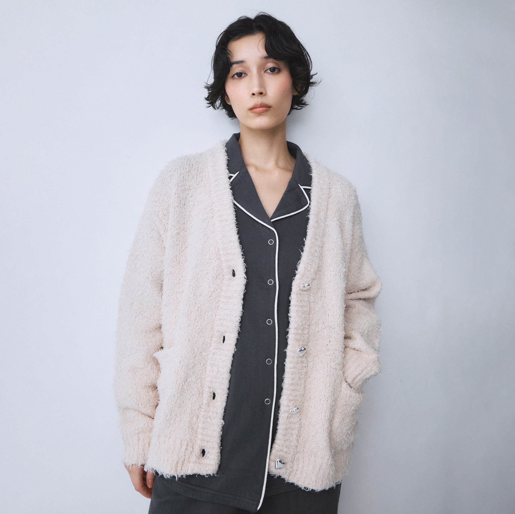 Cozy Relax Heart Button Cardigan
