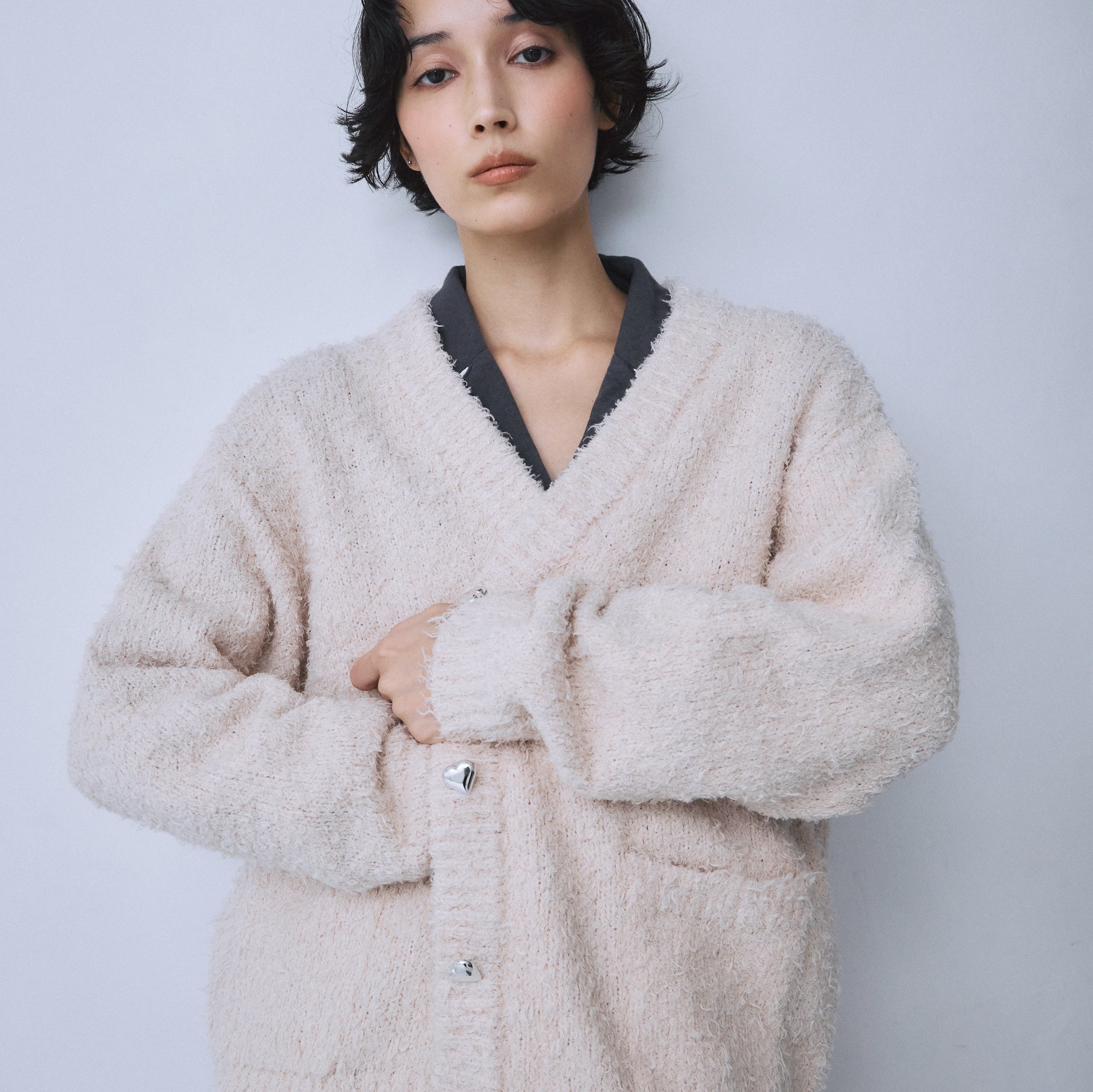 Cozy Relaxハートボタンカーディガン