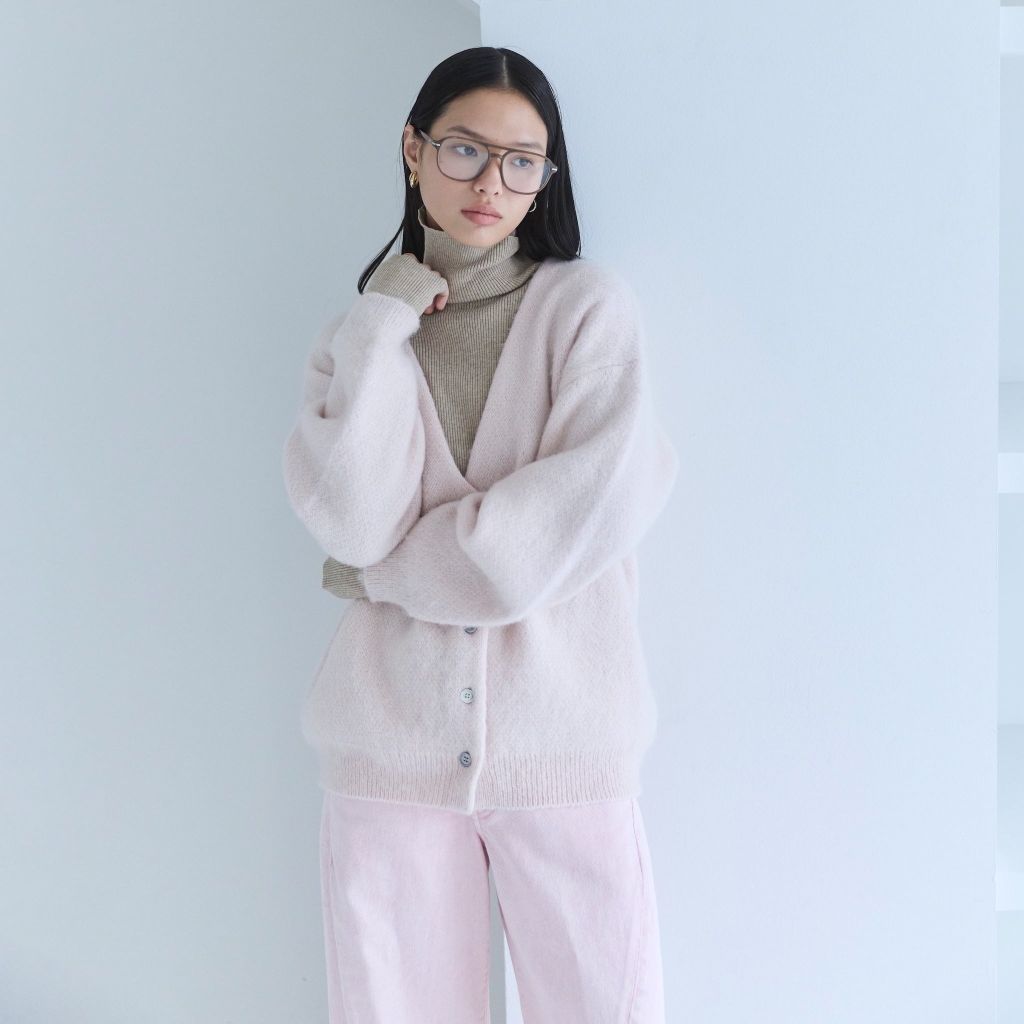 Petitボタンマルチネックニットトップス