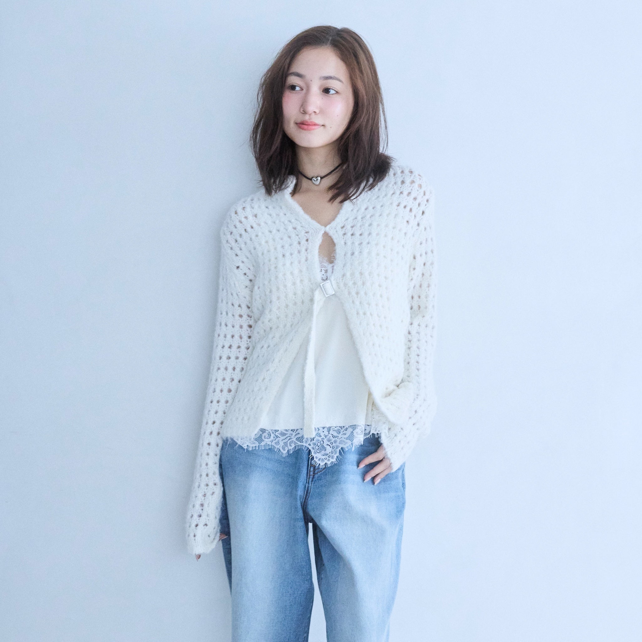 Eye Lash Satin Back Openキャミソール