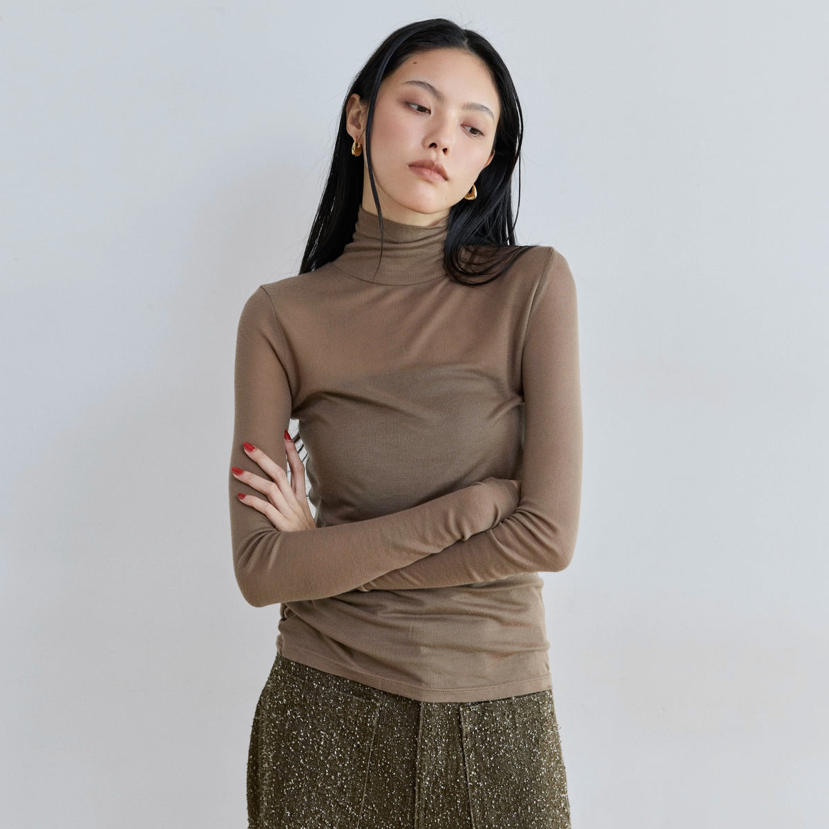 Airy Slim Rib High Neck Top