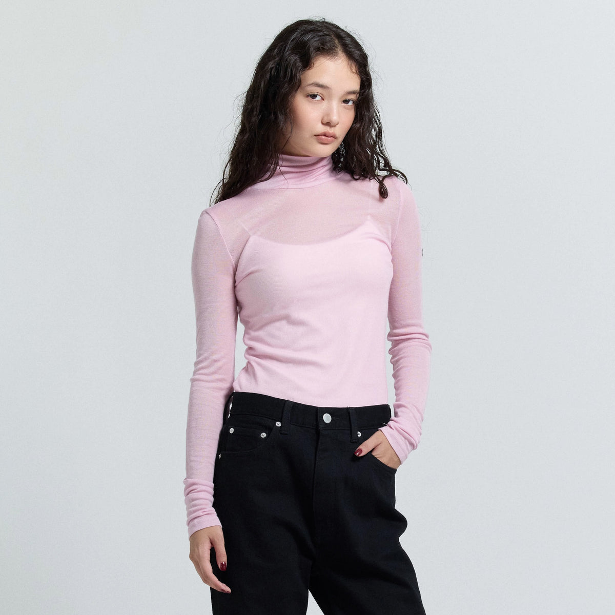 Airy Slim Rib High Neck Top