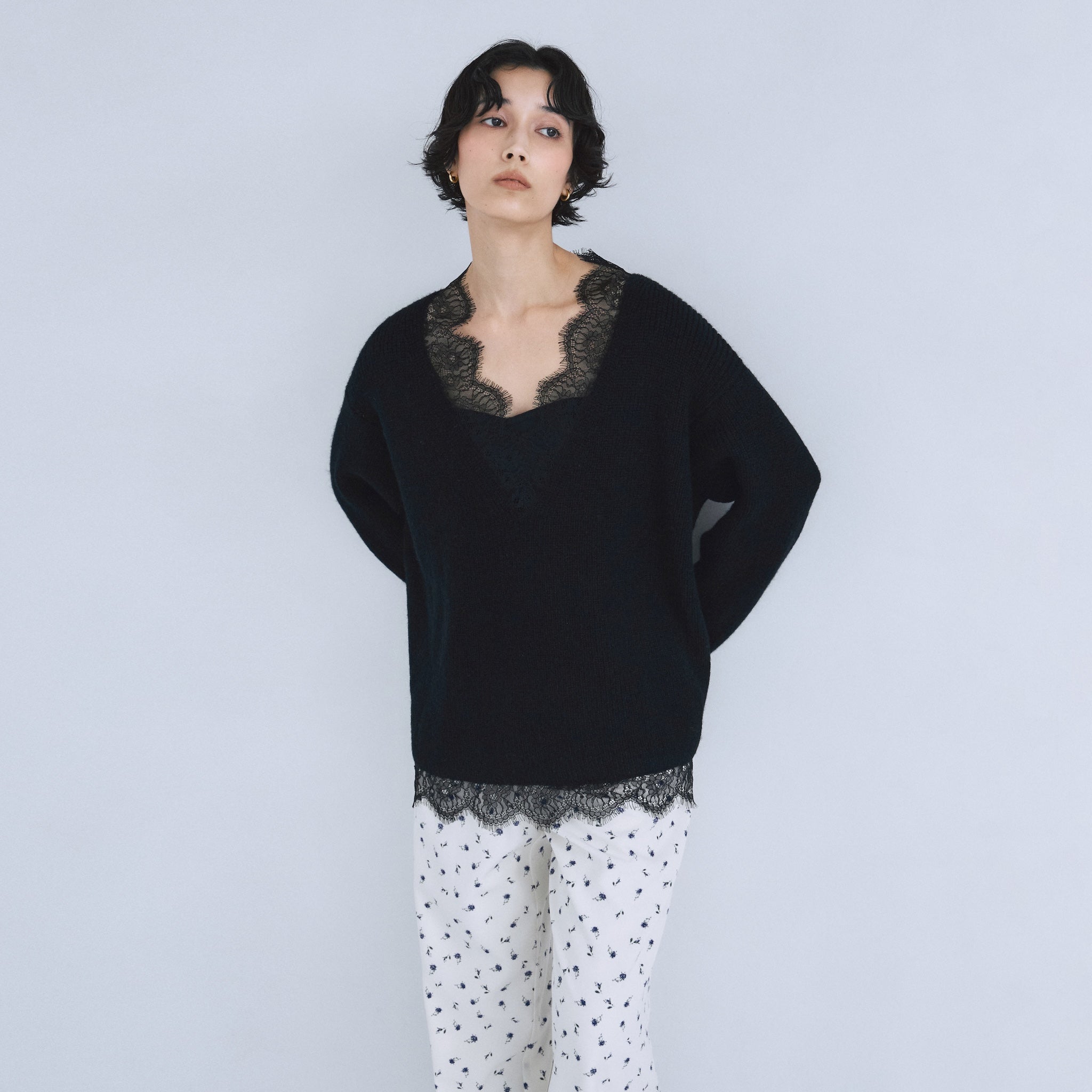 Eye Lash Laceニットトップス