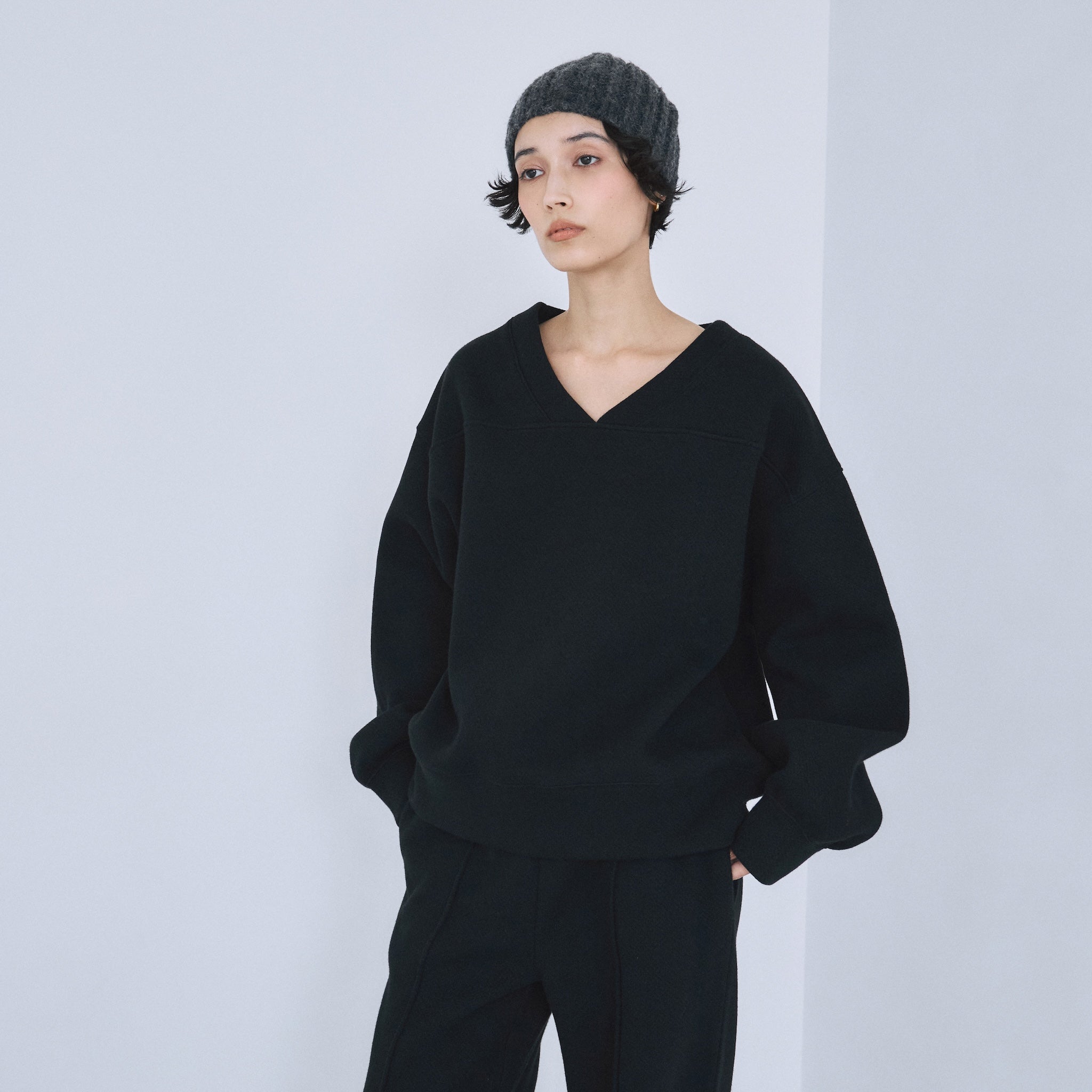 VネックメッシュSweatプルオーバー