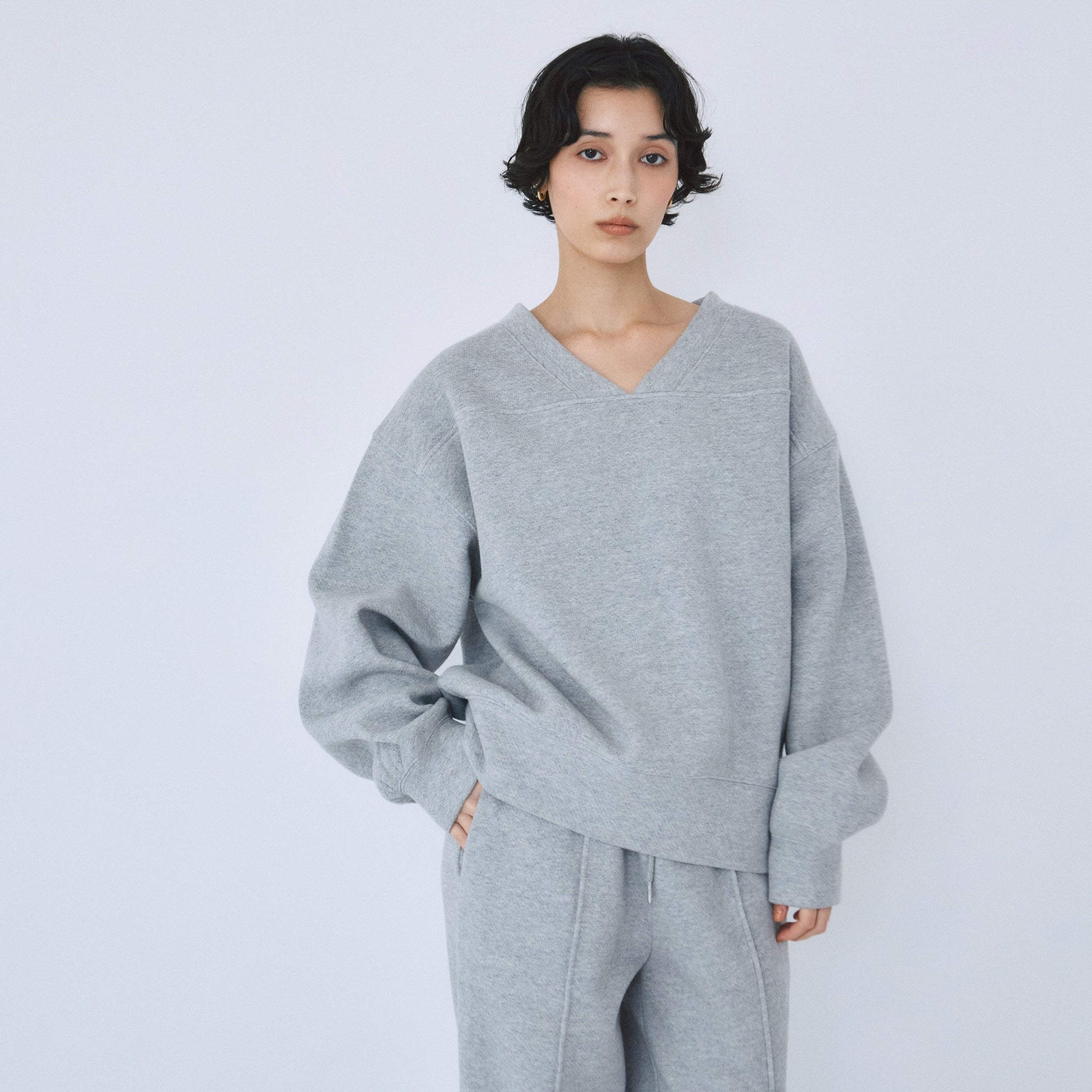 VネックメッシュSweatプルオーバー