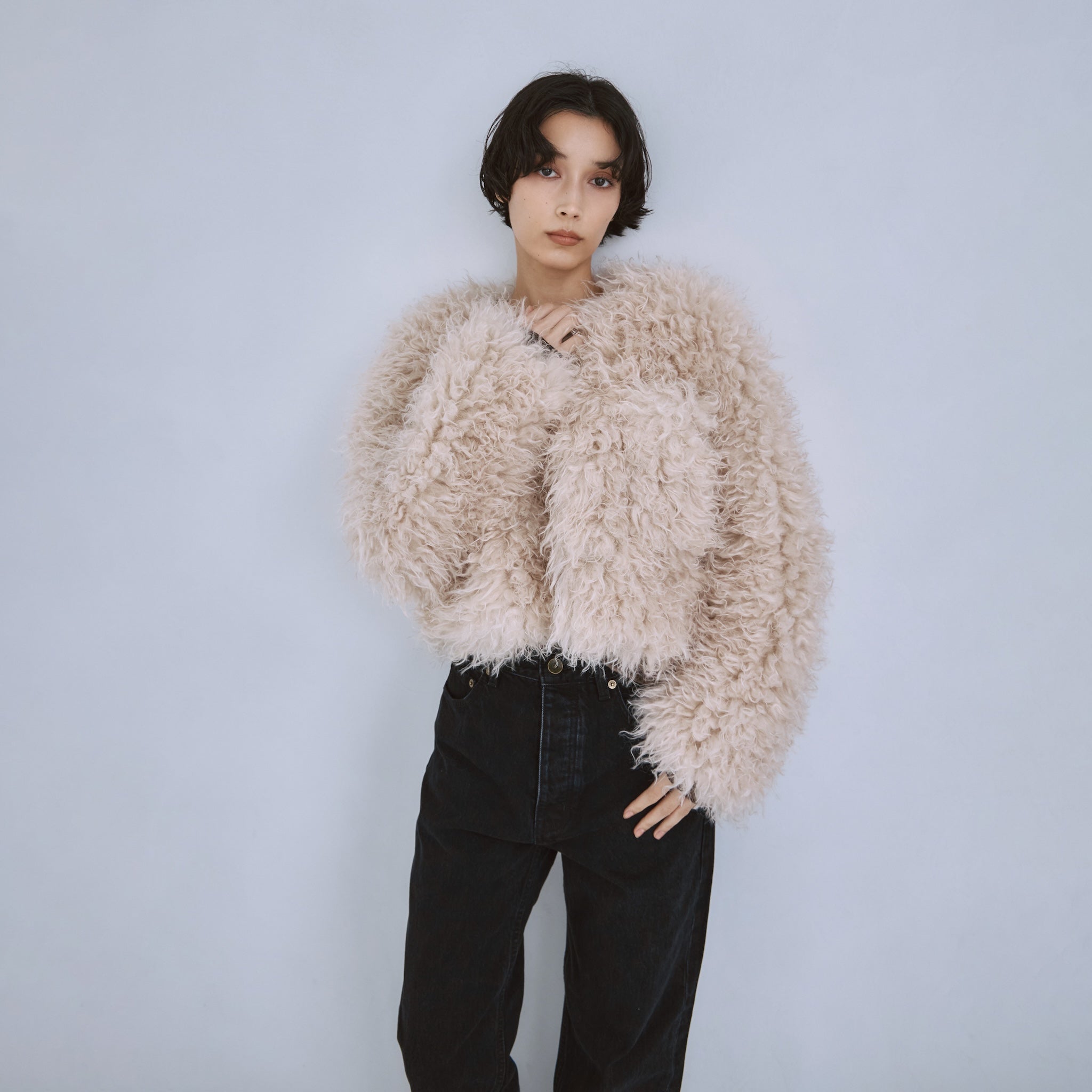 Cloud furノーカラーcoat