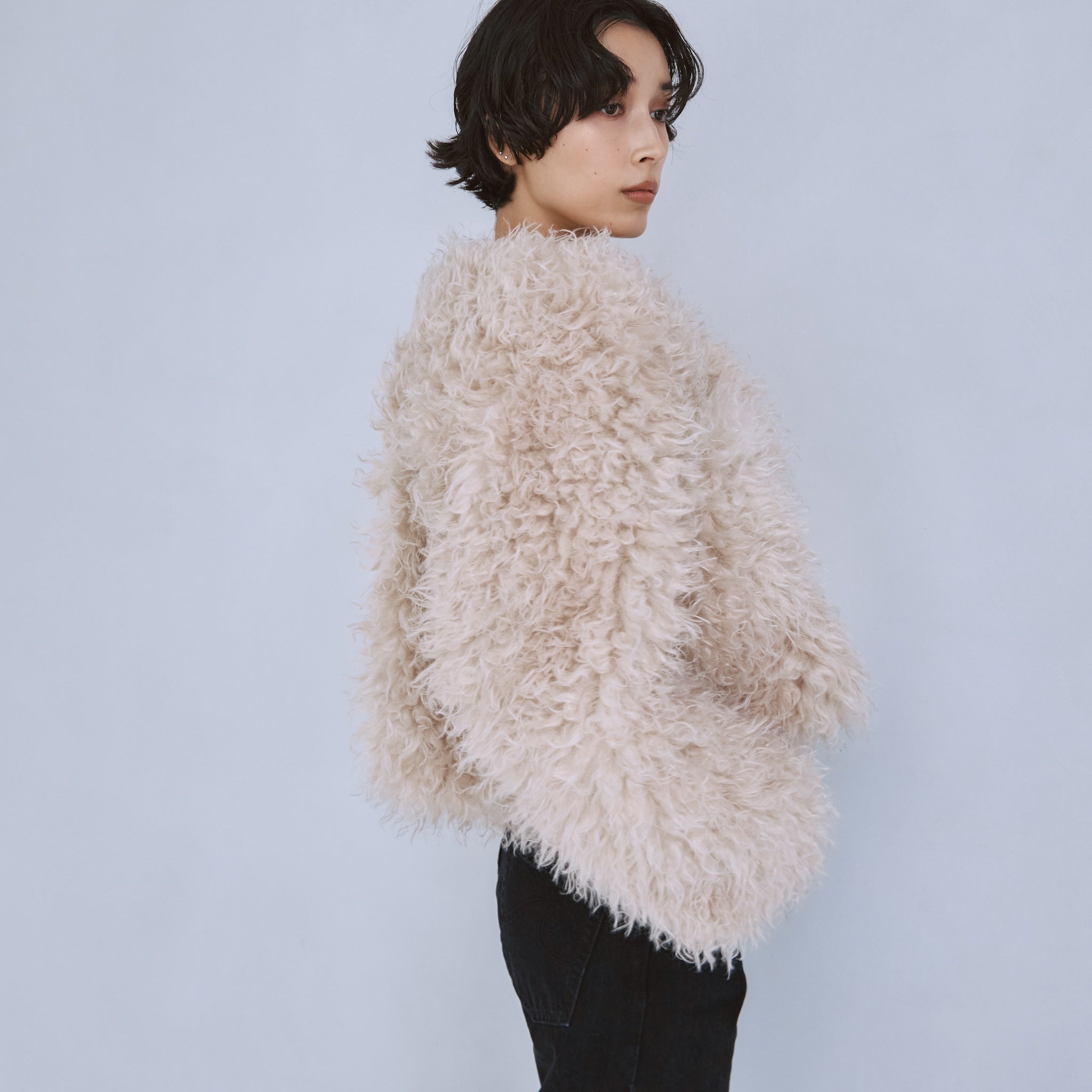 Cloud furノーカラーcoat