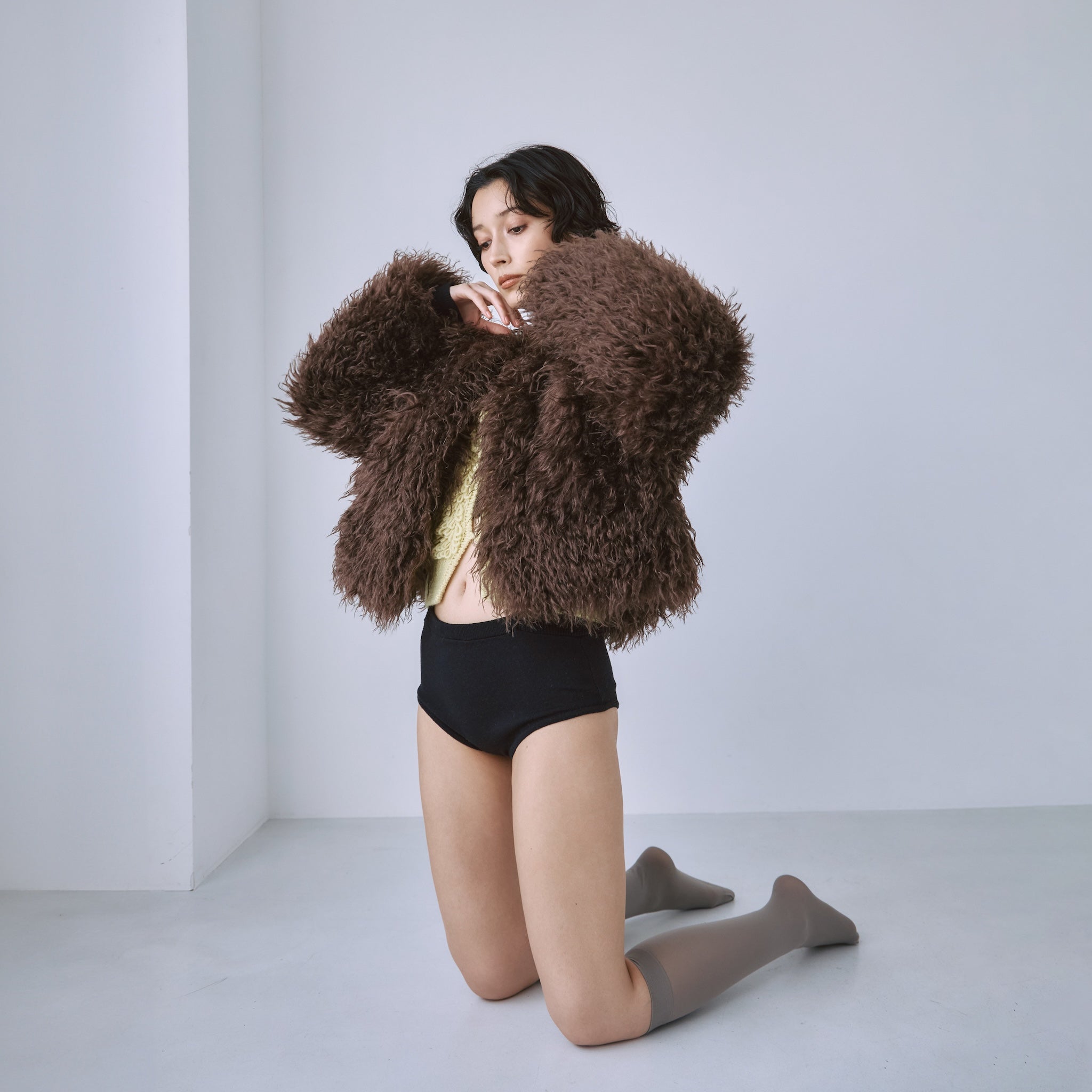 Cloud furノーカラーcoat