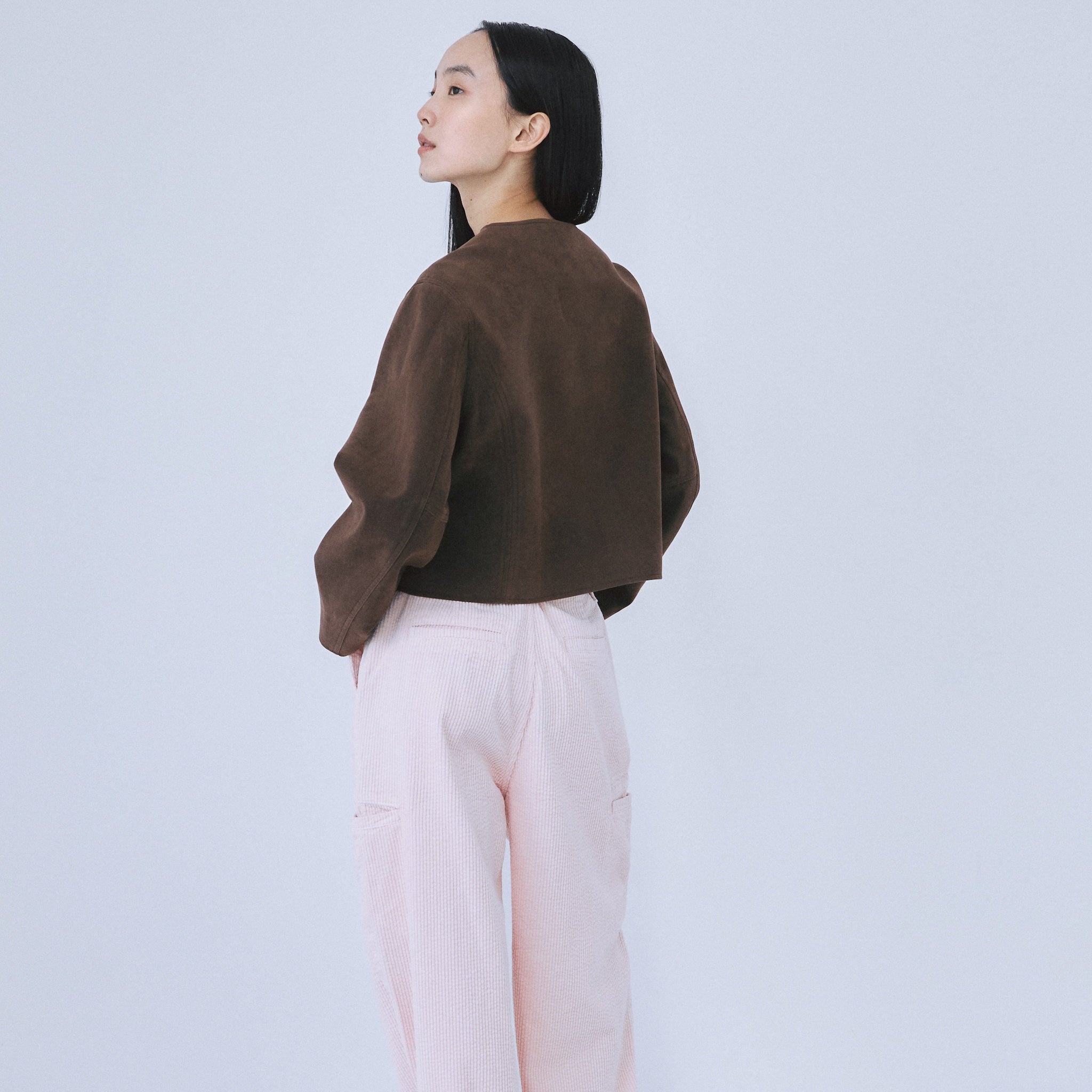 Fake suede collarless jacket