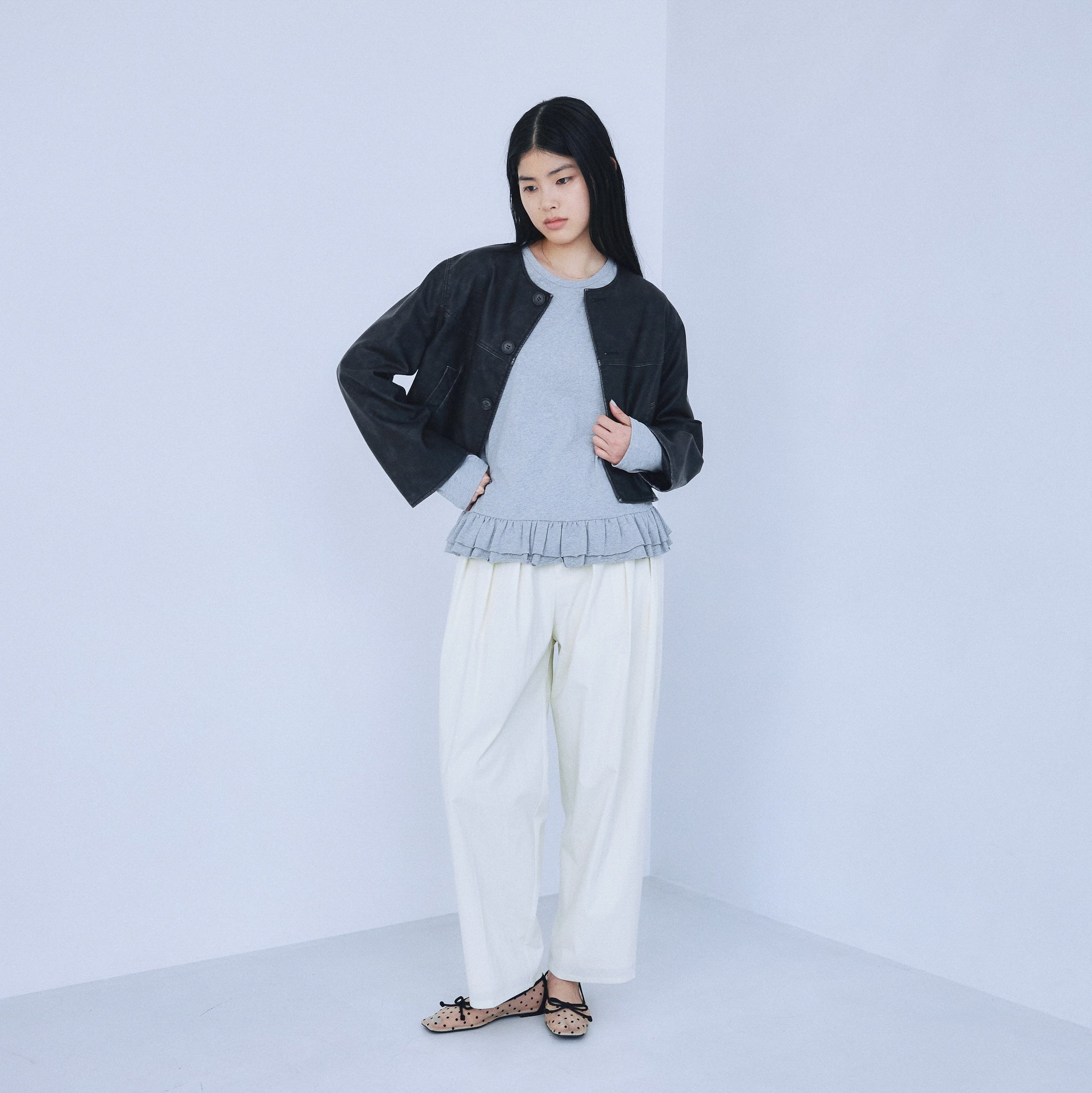 Fake suede collarless jacket