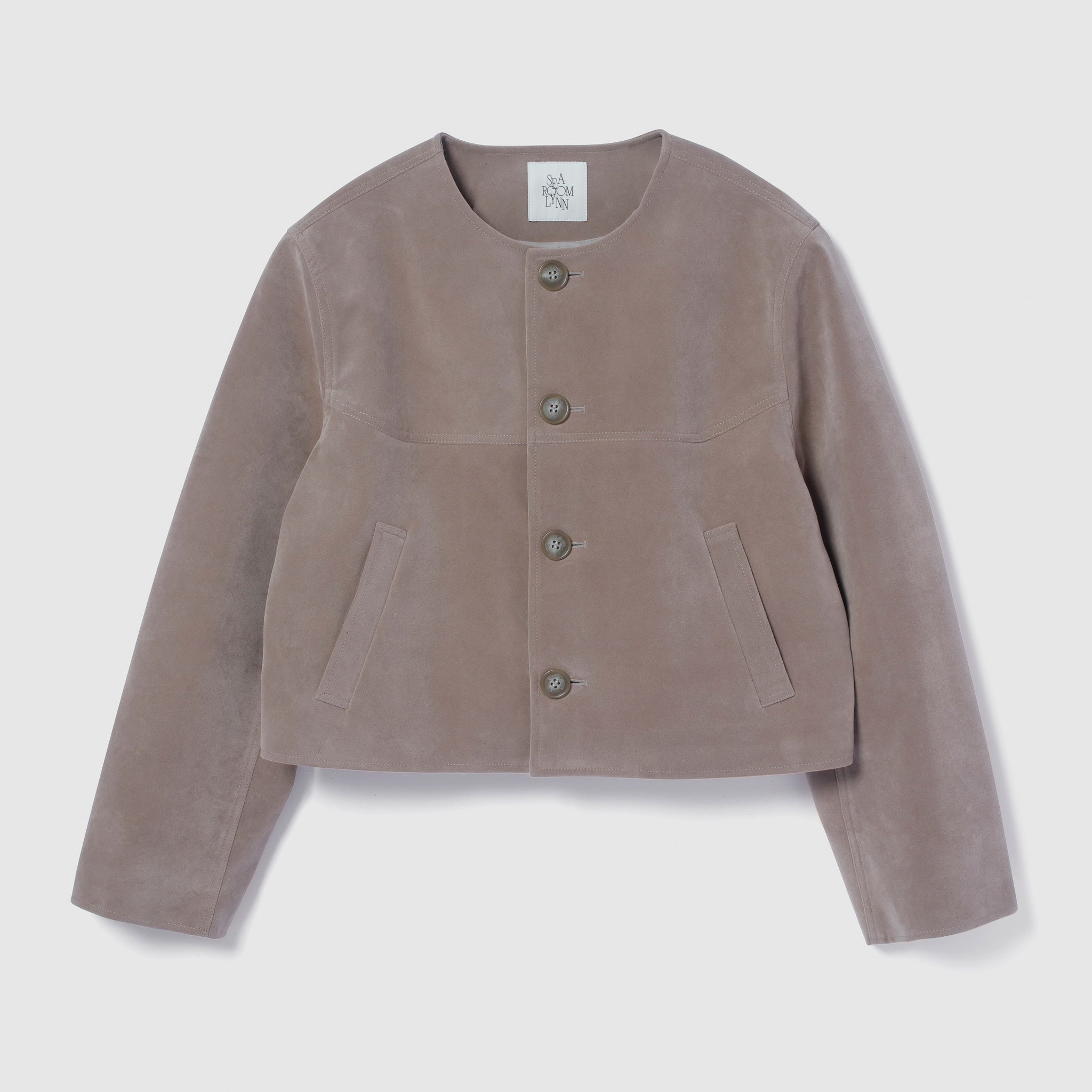 Fake suede collarless jacket