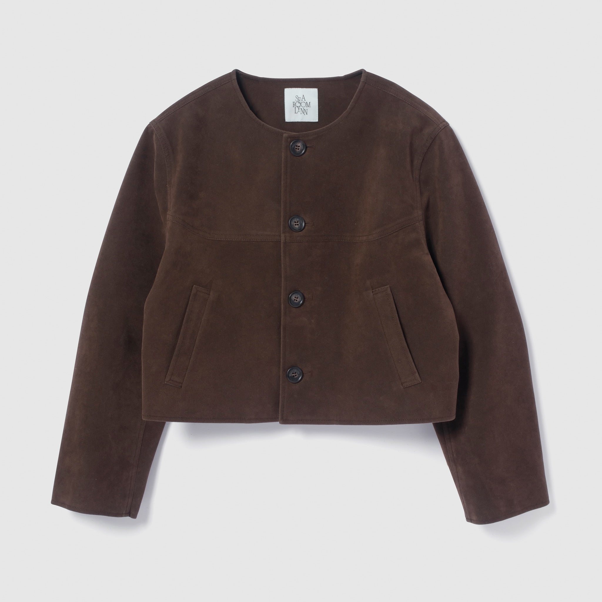 Fake suede collarless jacket