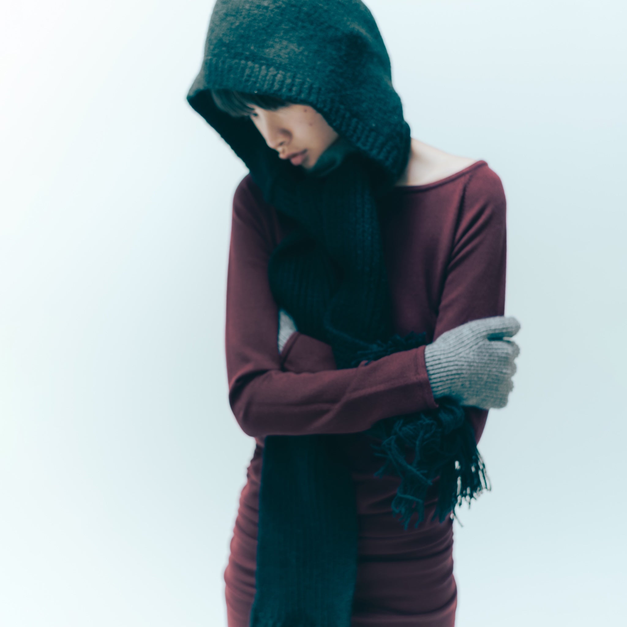 2wayネックKnitアイラインワンピース