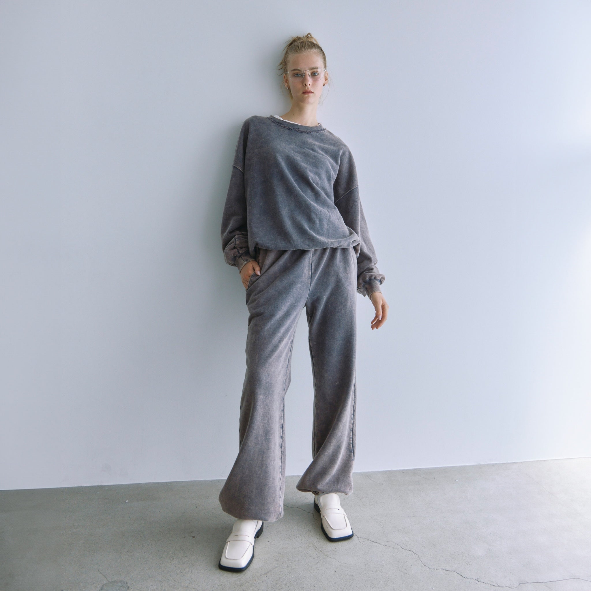 Acid dye damaged sweat pants