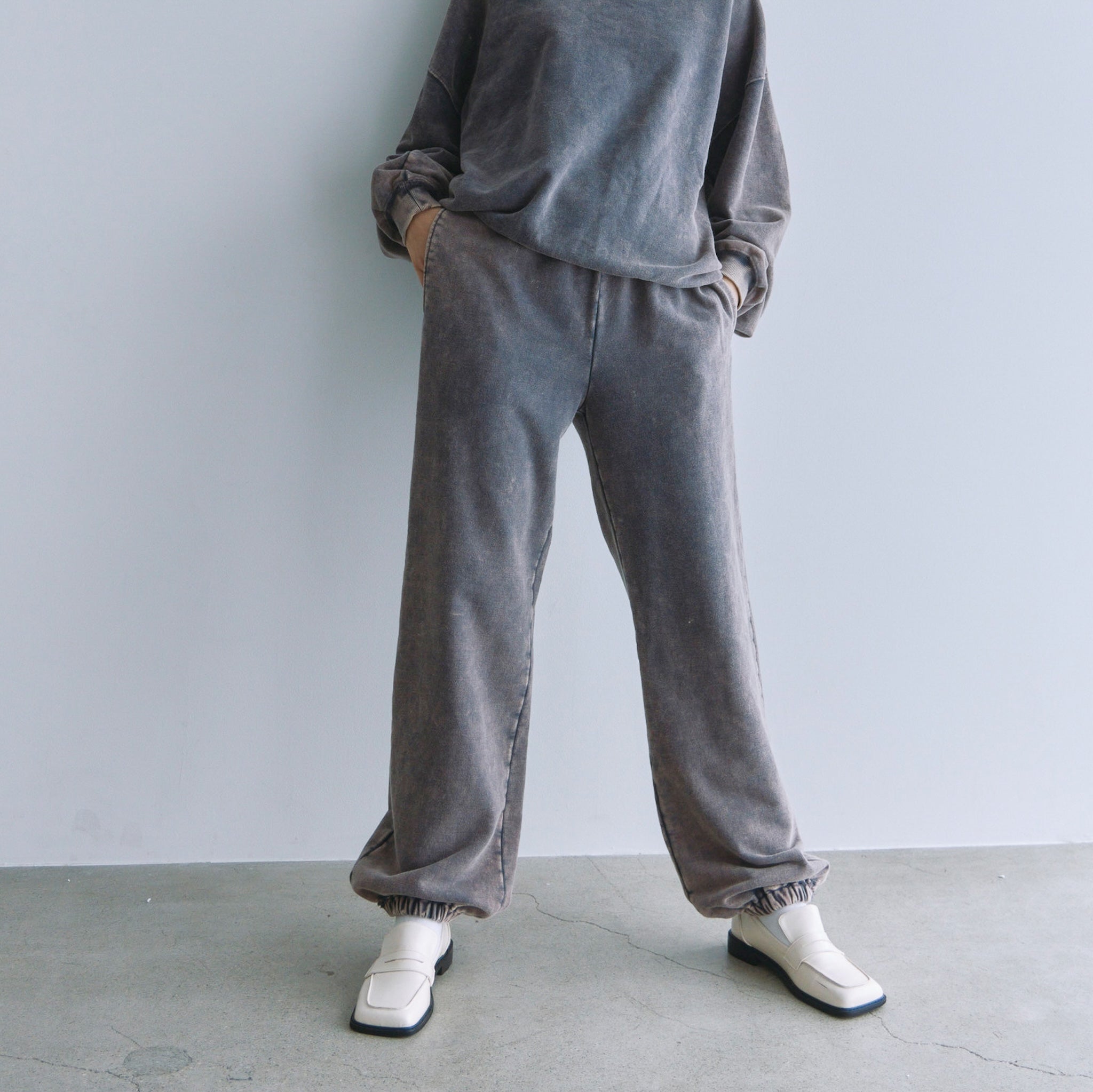 Acid dye damaged sweat pants