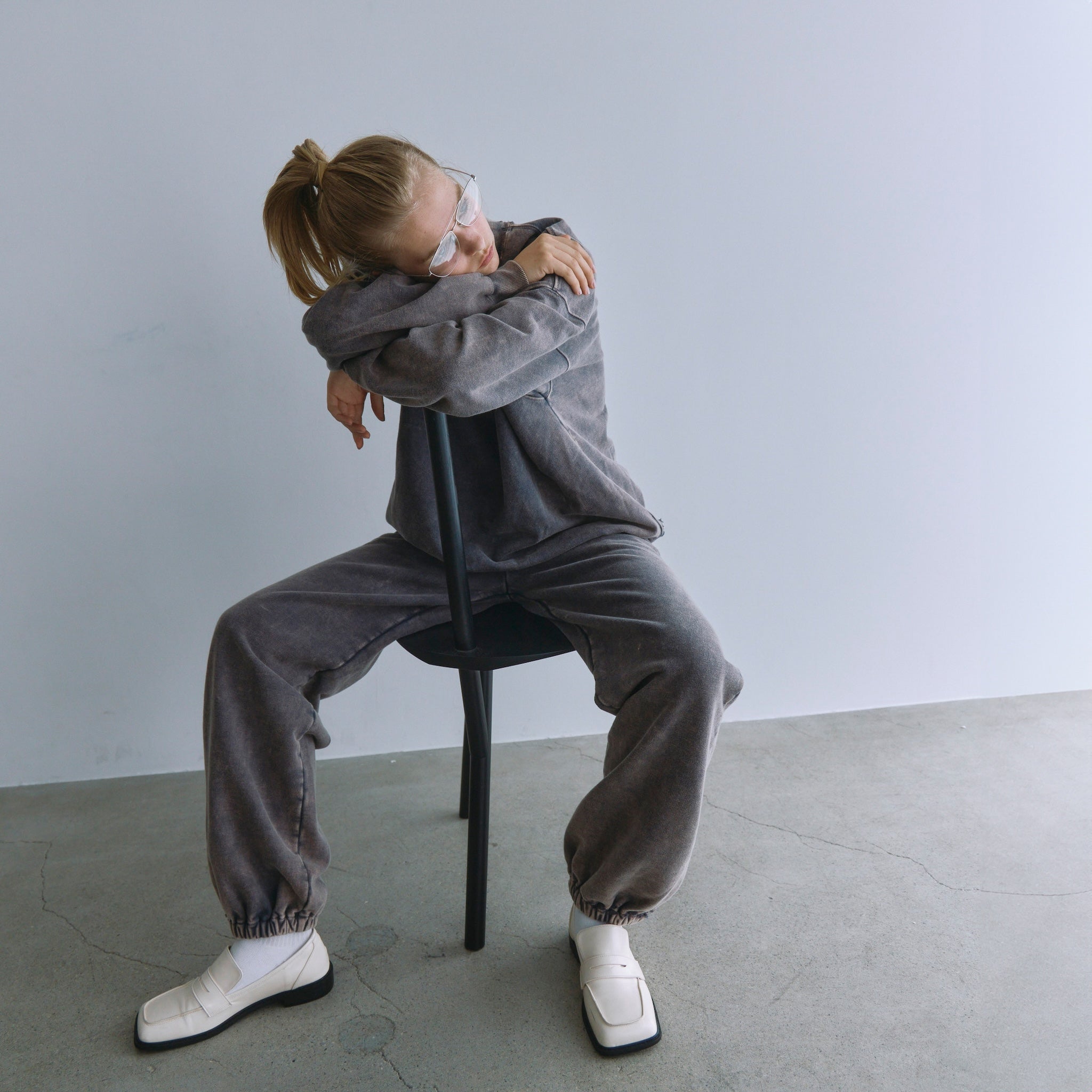 Acid dye damaged sweat pants