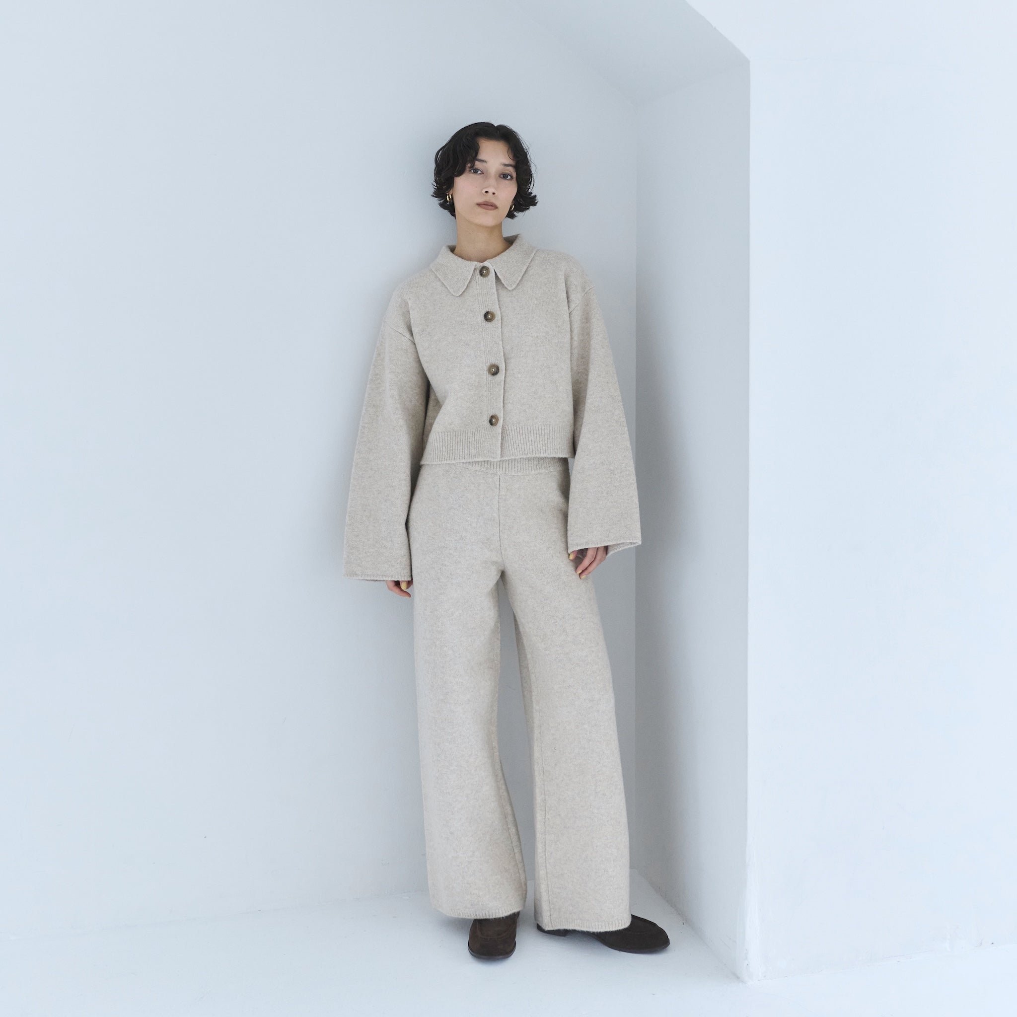 ウールmix ルーズストレートニットパンツ