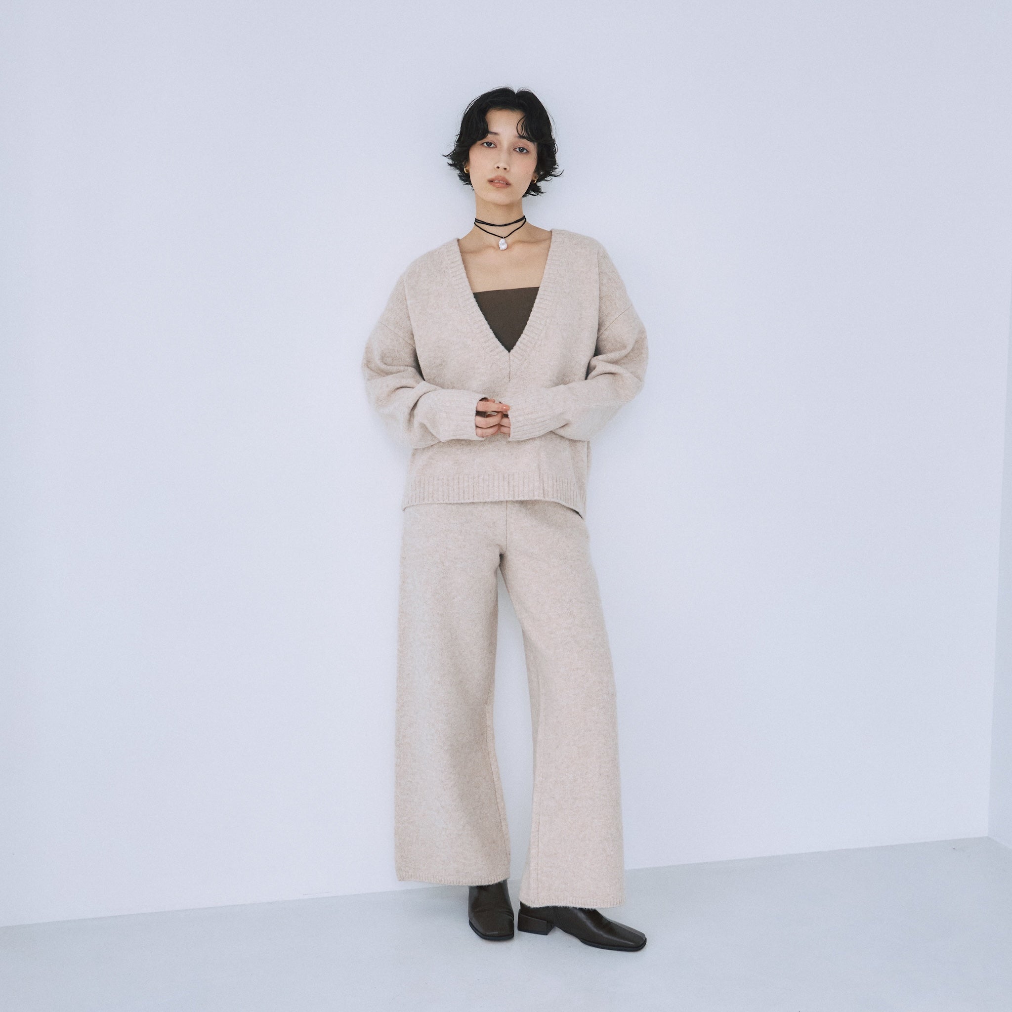 ウールmix ルーズストレートニットパンツ