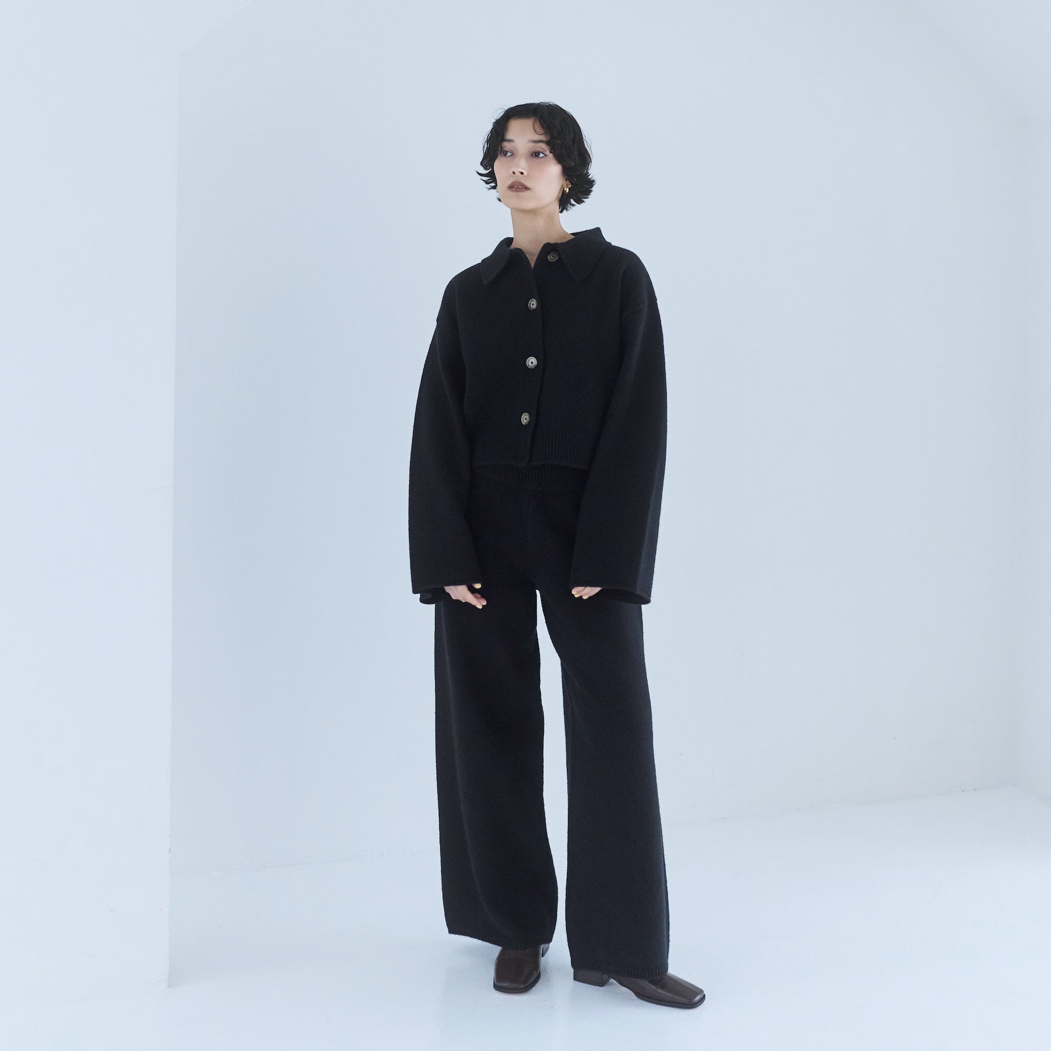 ウールmix ルーズストレートニットパンツ