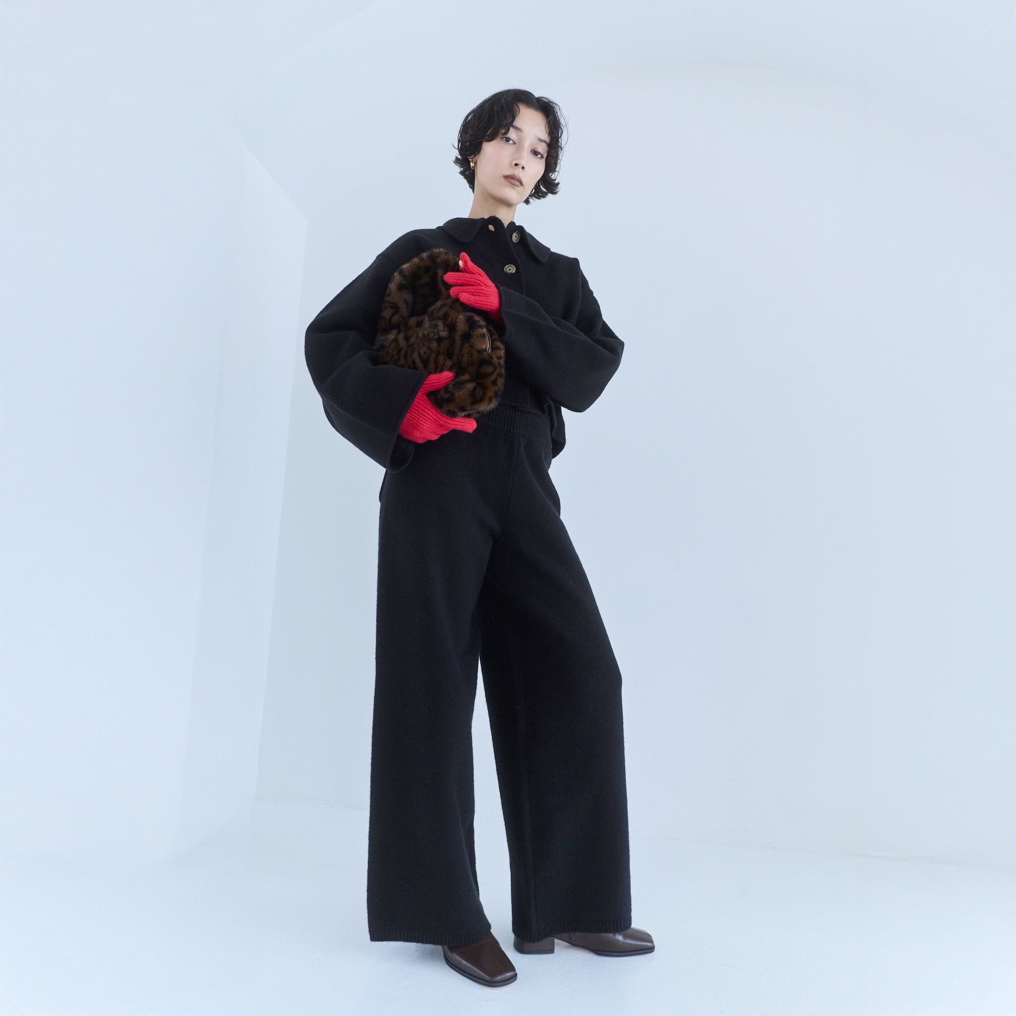 ウールmix ルーズストレートニットパンツ