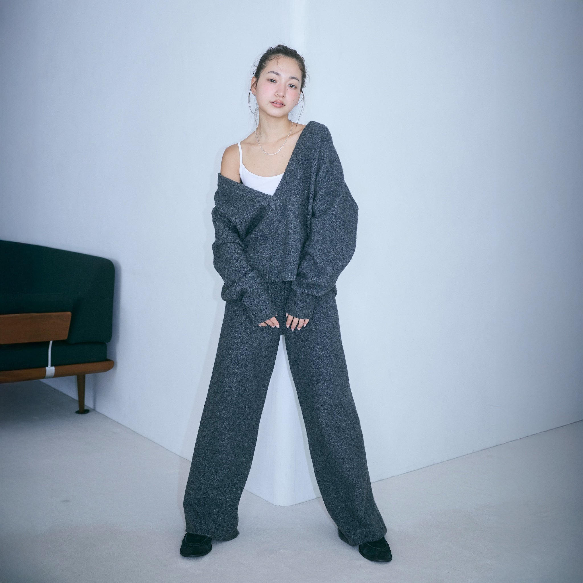 ウールmix ルーズストレートニットパンツ