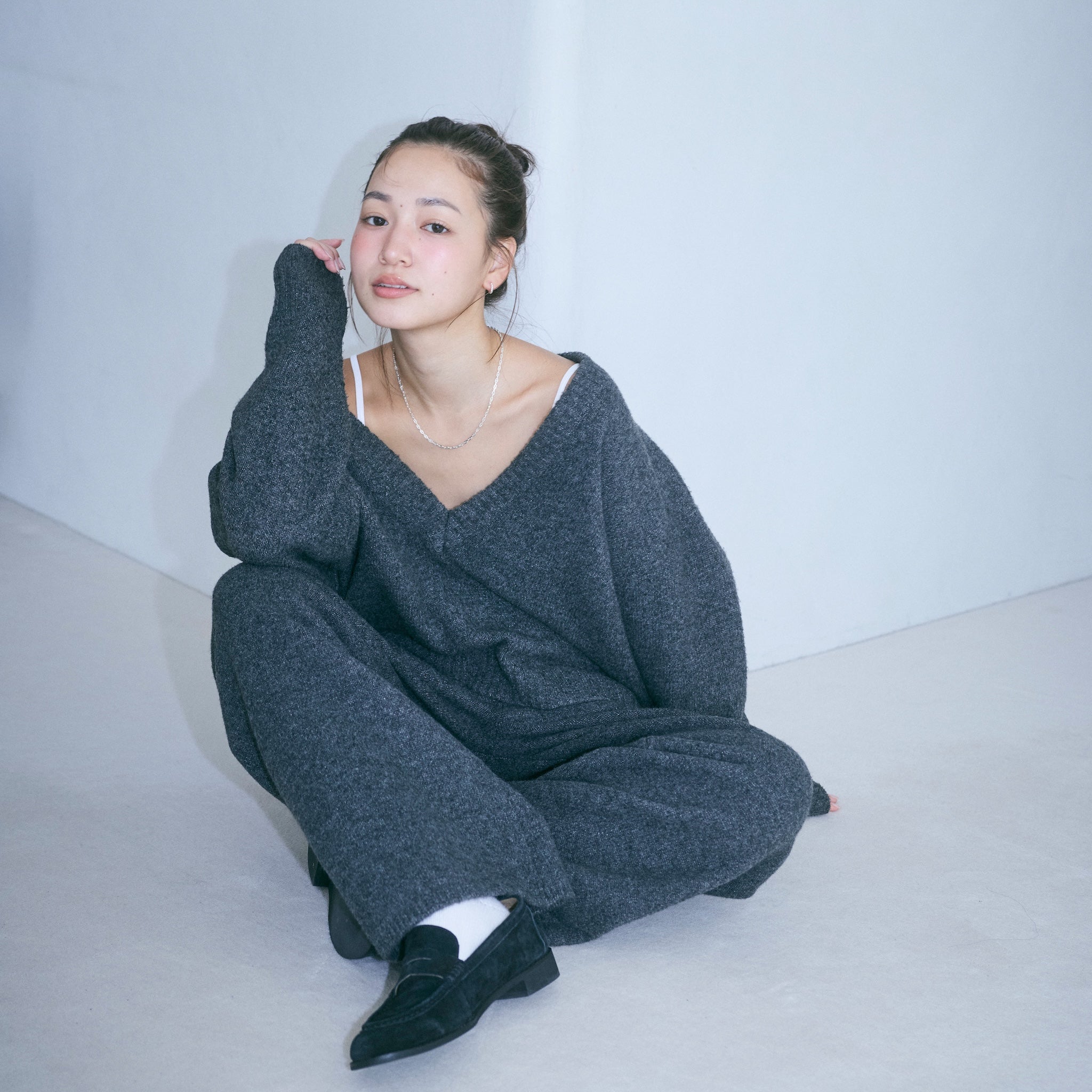 ウールmix ルーズストレートニットパンツ