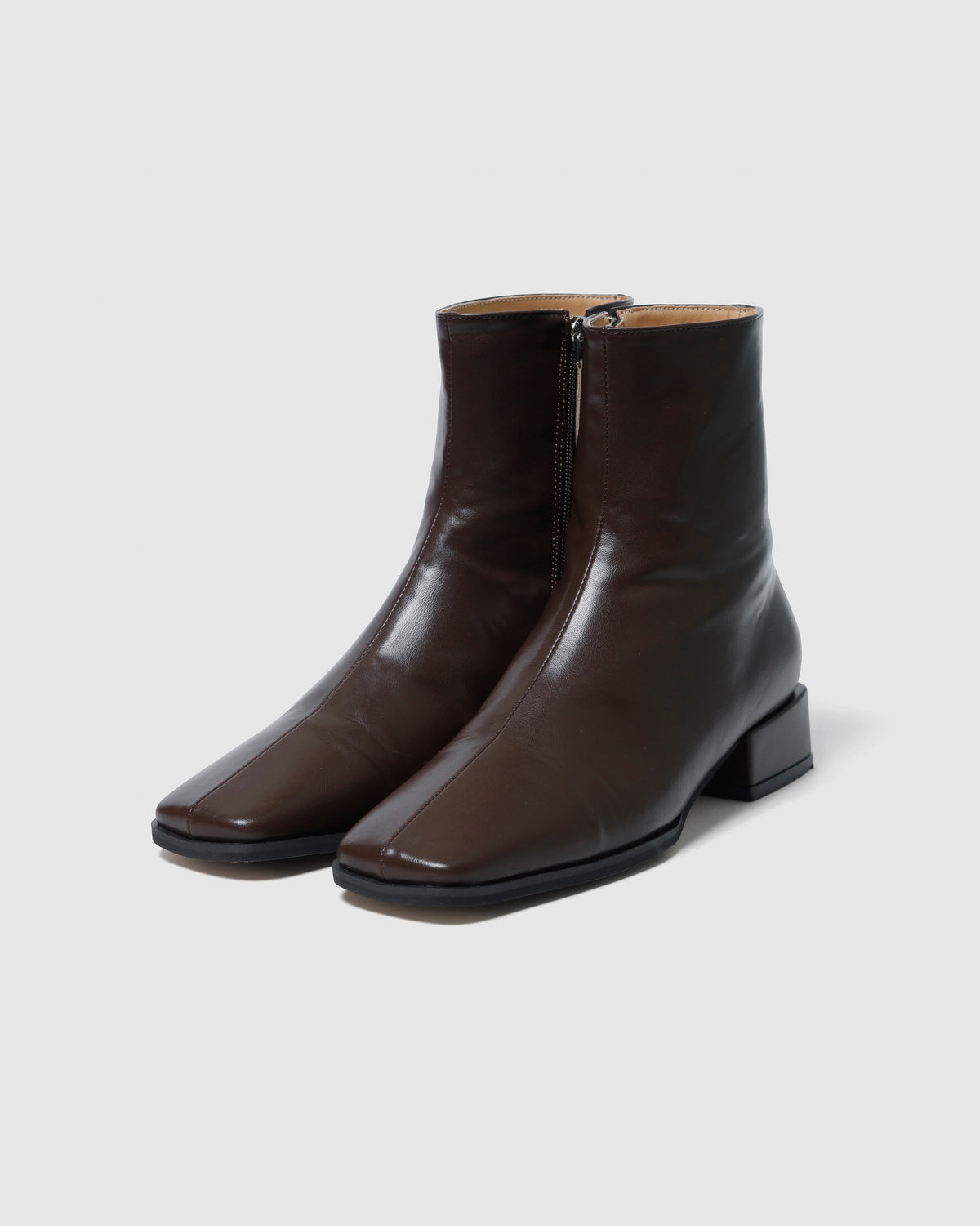 Square toe low heel short boots