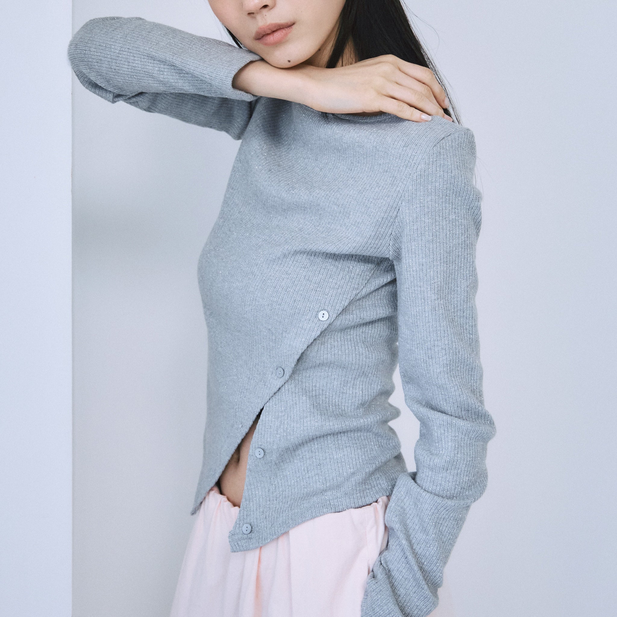 Glitter Rib Asymmetrical Top