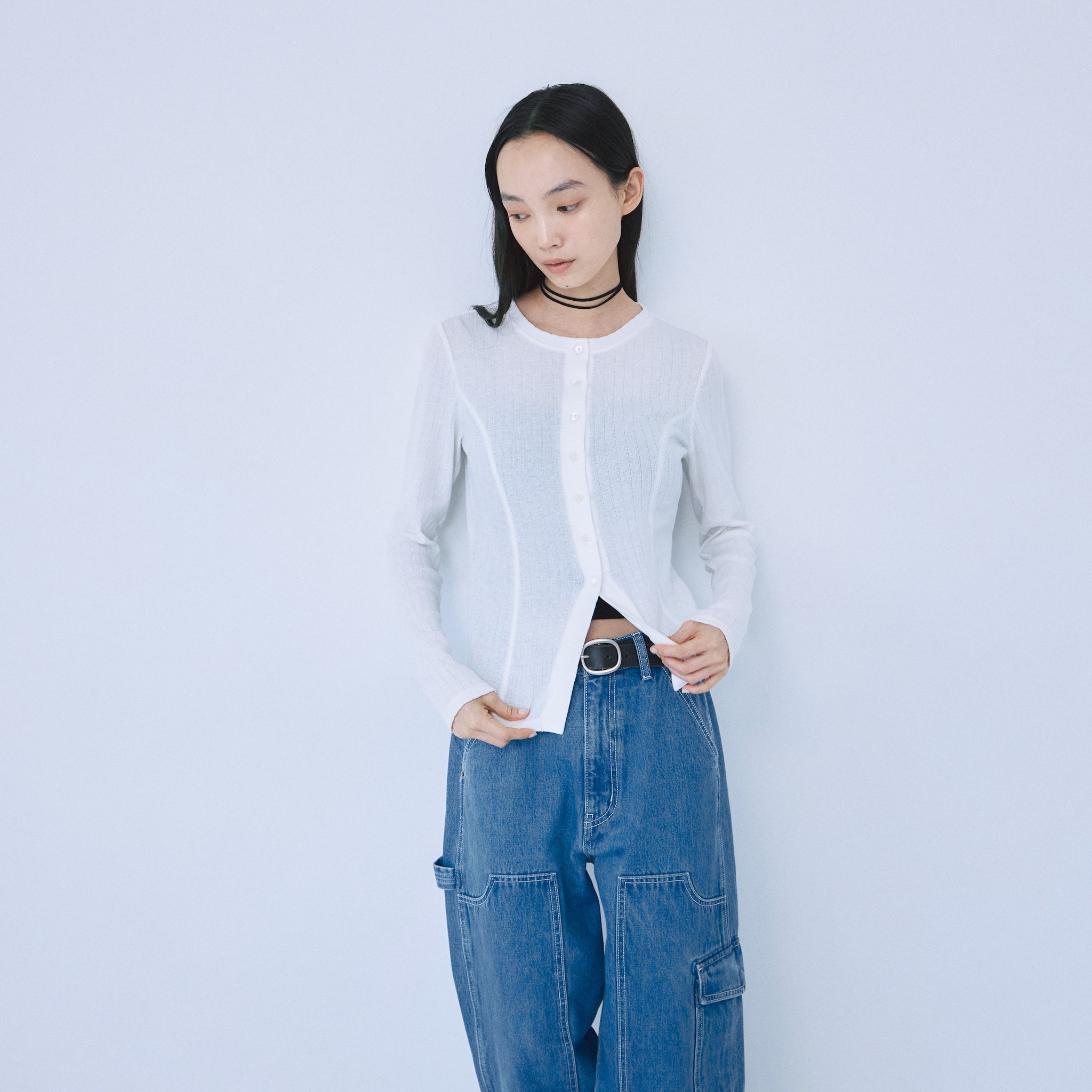 Ladder RIB Shape Cut Cardigan