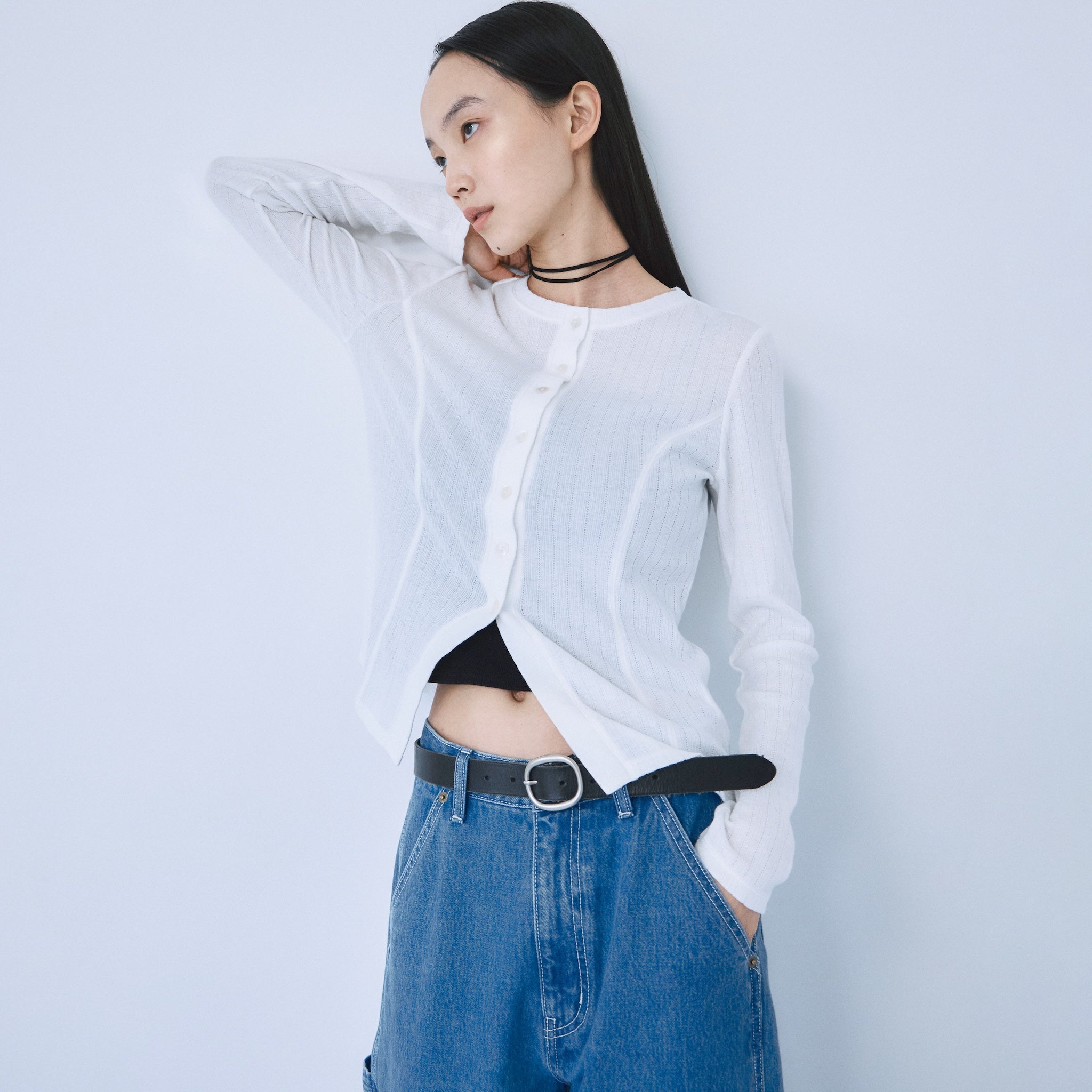 Ladder RIB Shape Cut Cardigan