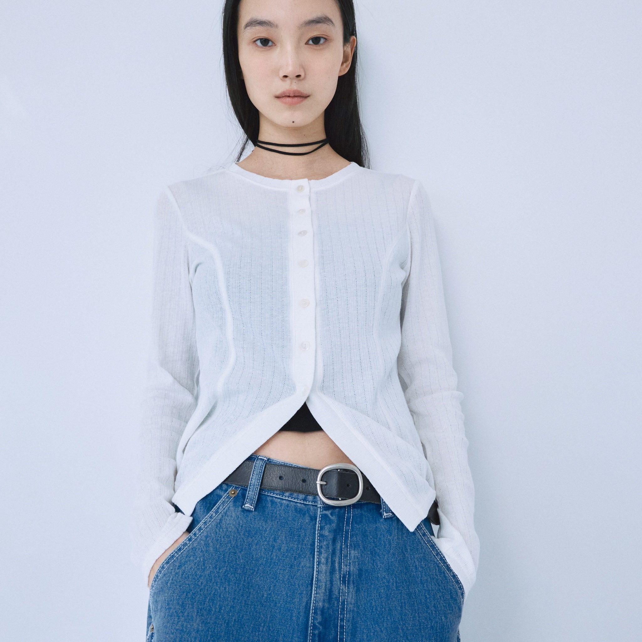 Ladder RIB Shape Cut Cardigan