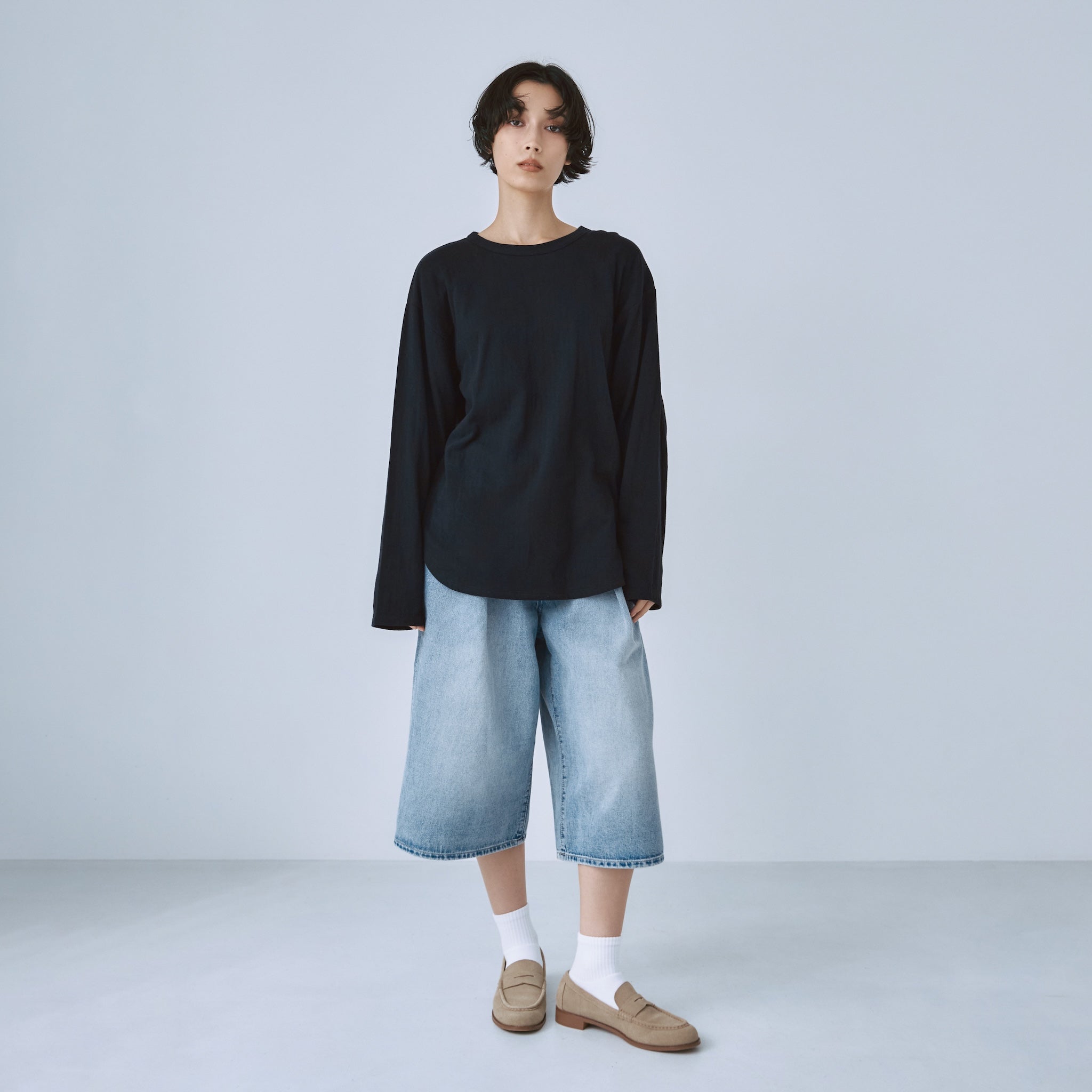 Denim Tuckハーフパンツ