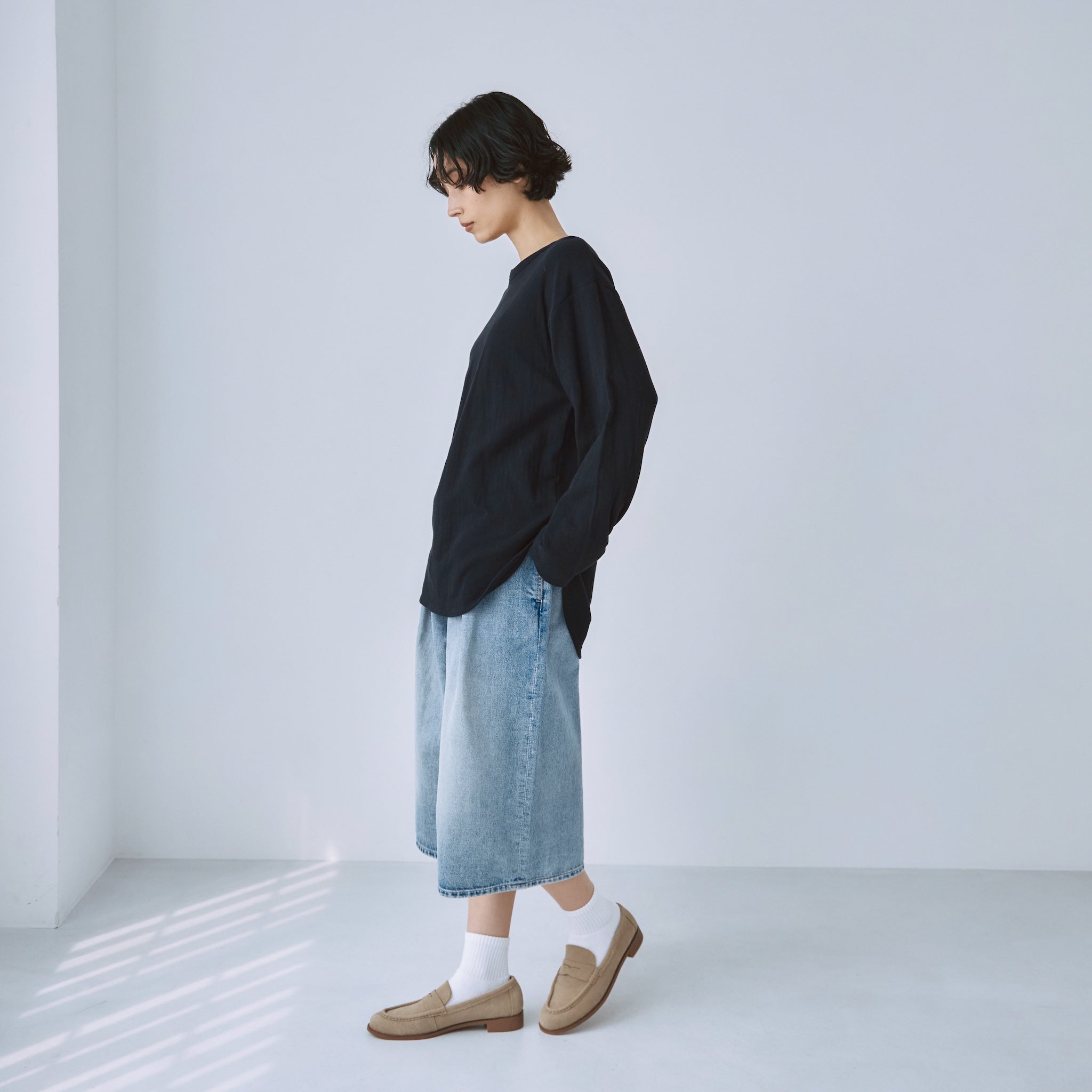 Denim Tuckハーフパンツ