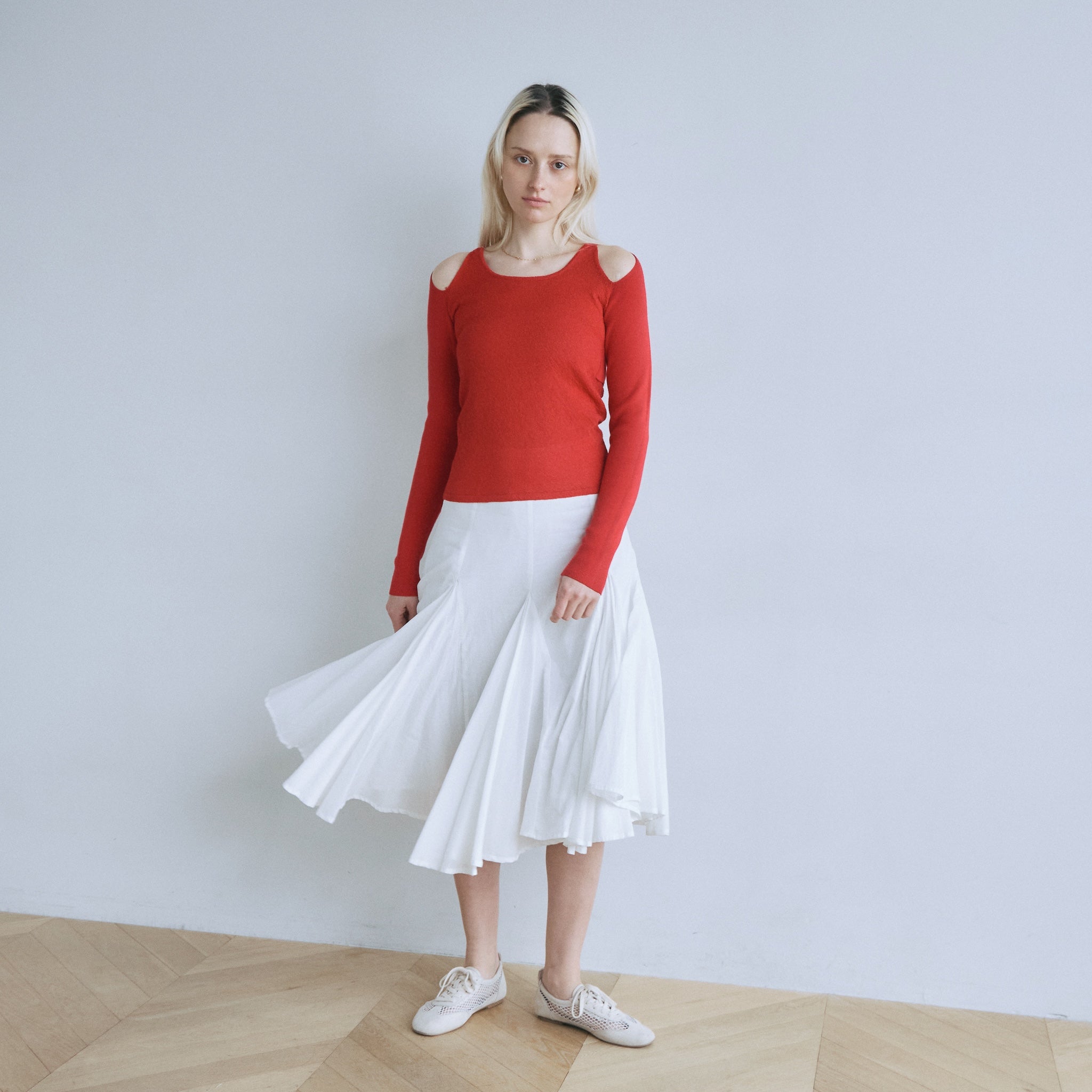 C/voile flared midi skirt