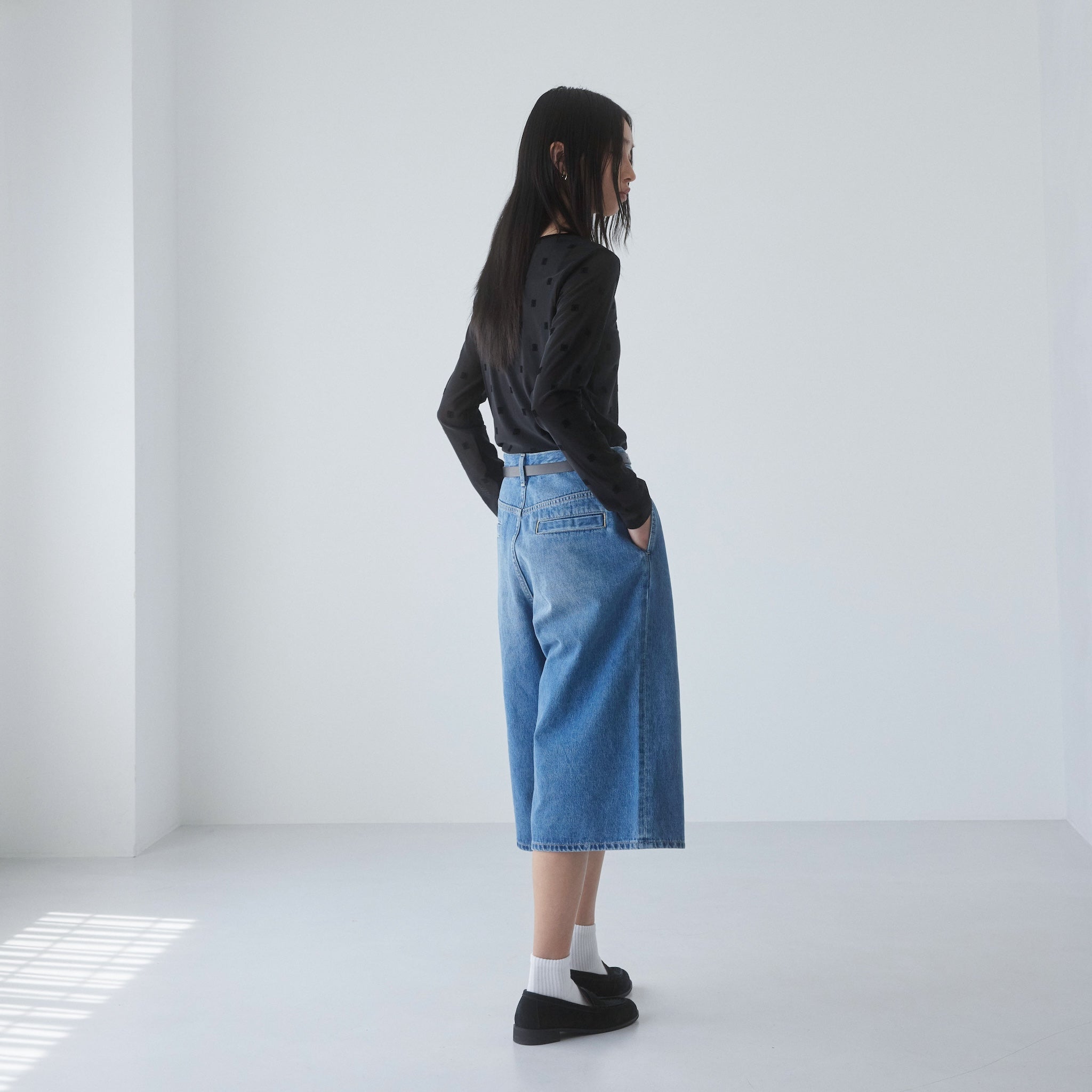 Denim Tuckハーフパンツ