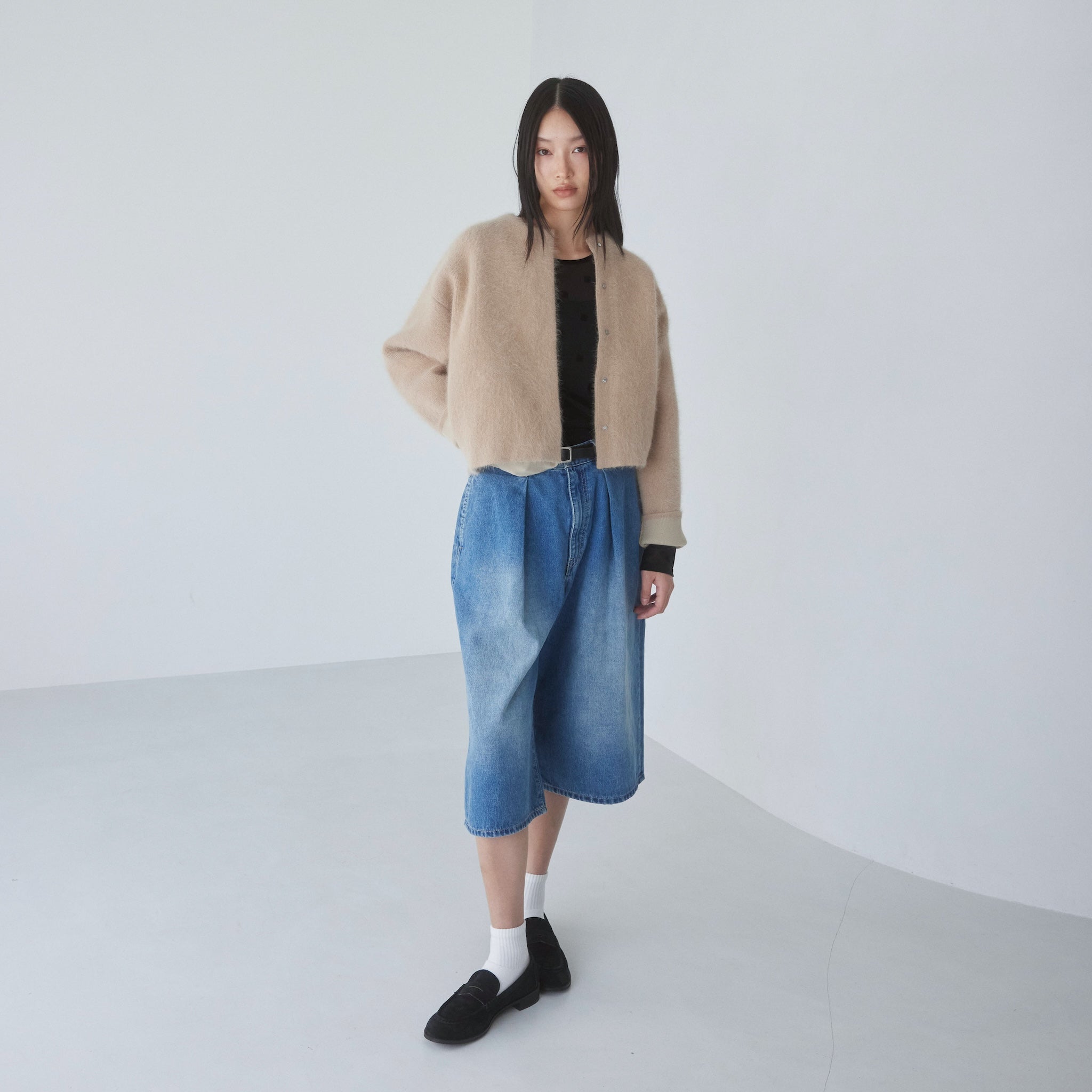 Denim Tuckハーフパンツ