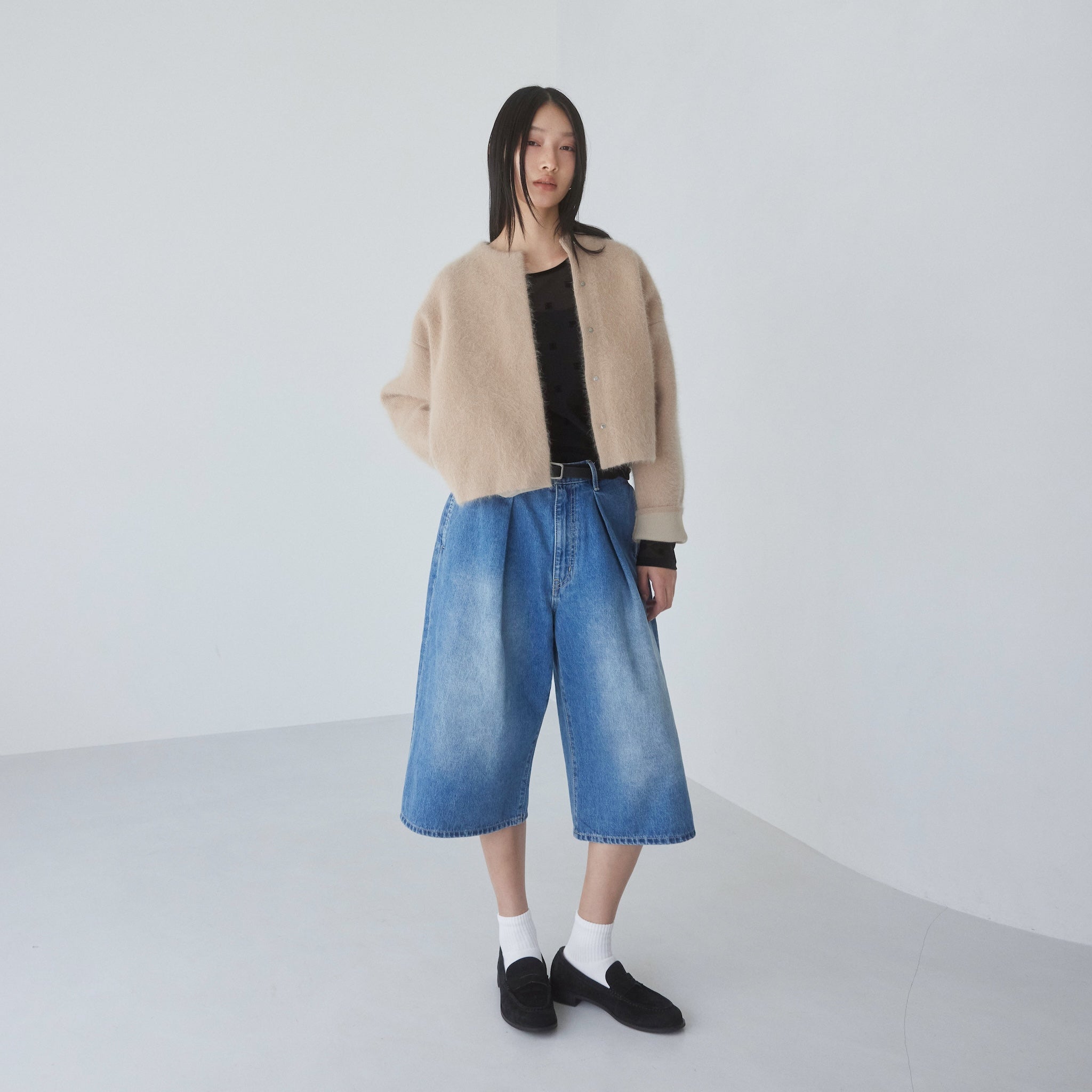 Denim Tuckハーフパンツ