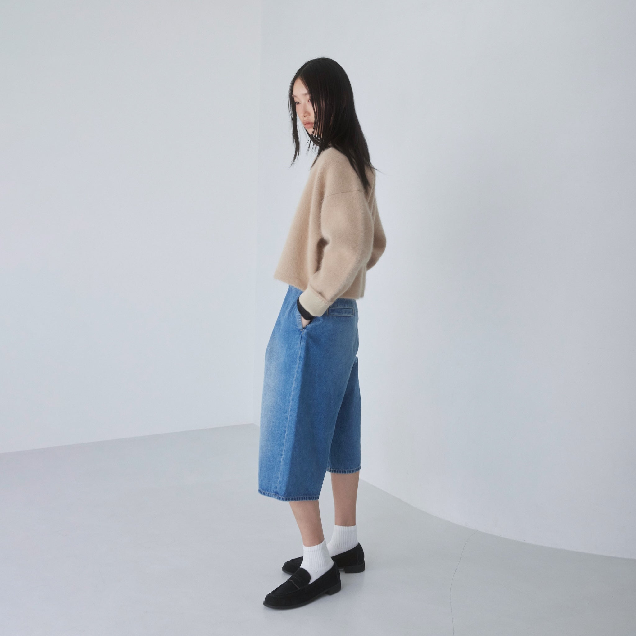 Denim Tuckハーフパンツ