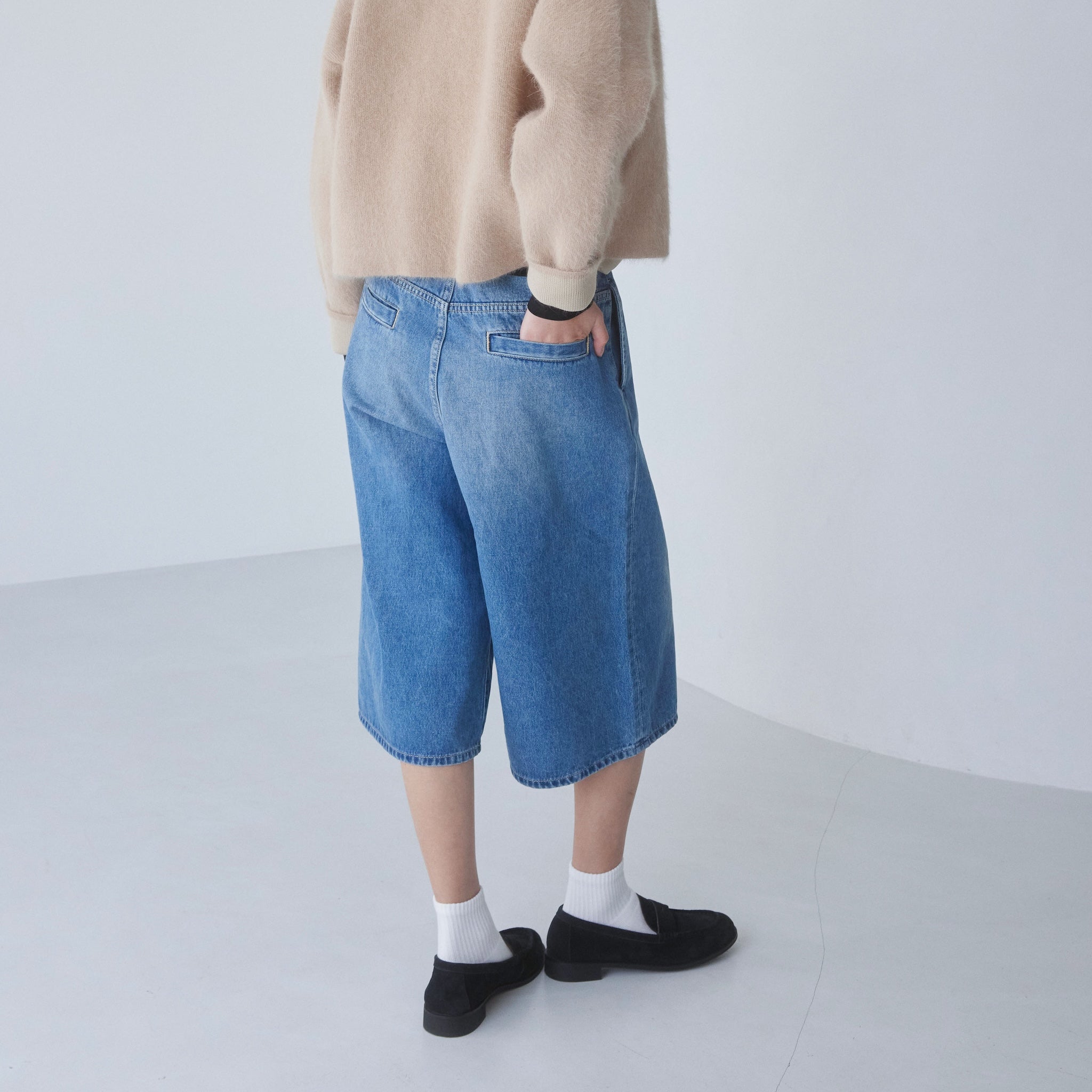 Denim Tuckハーフパンツ