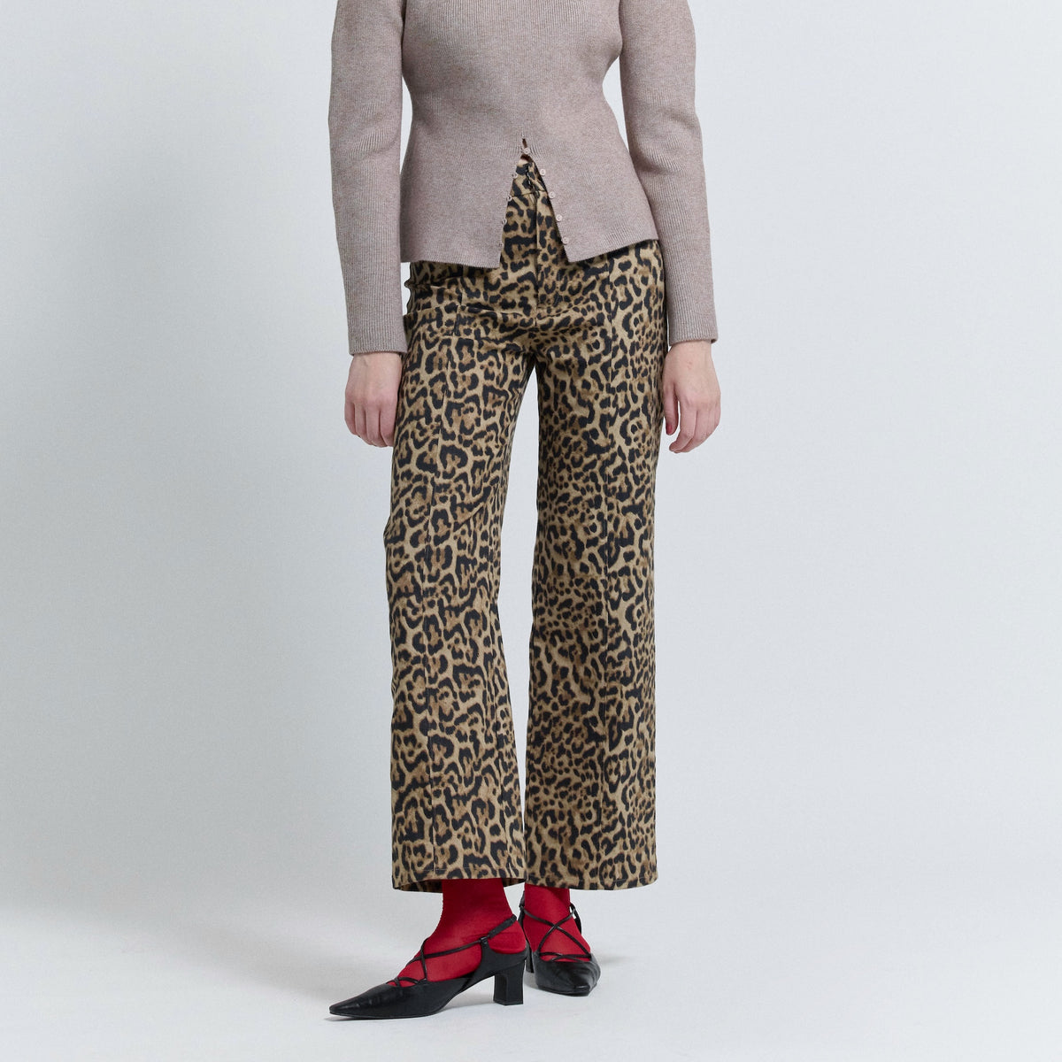 Leopardセンターシームストレートパンツ