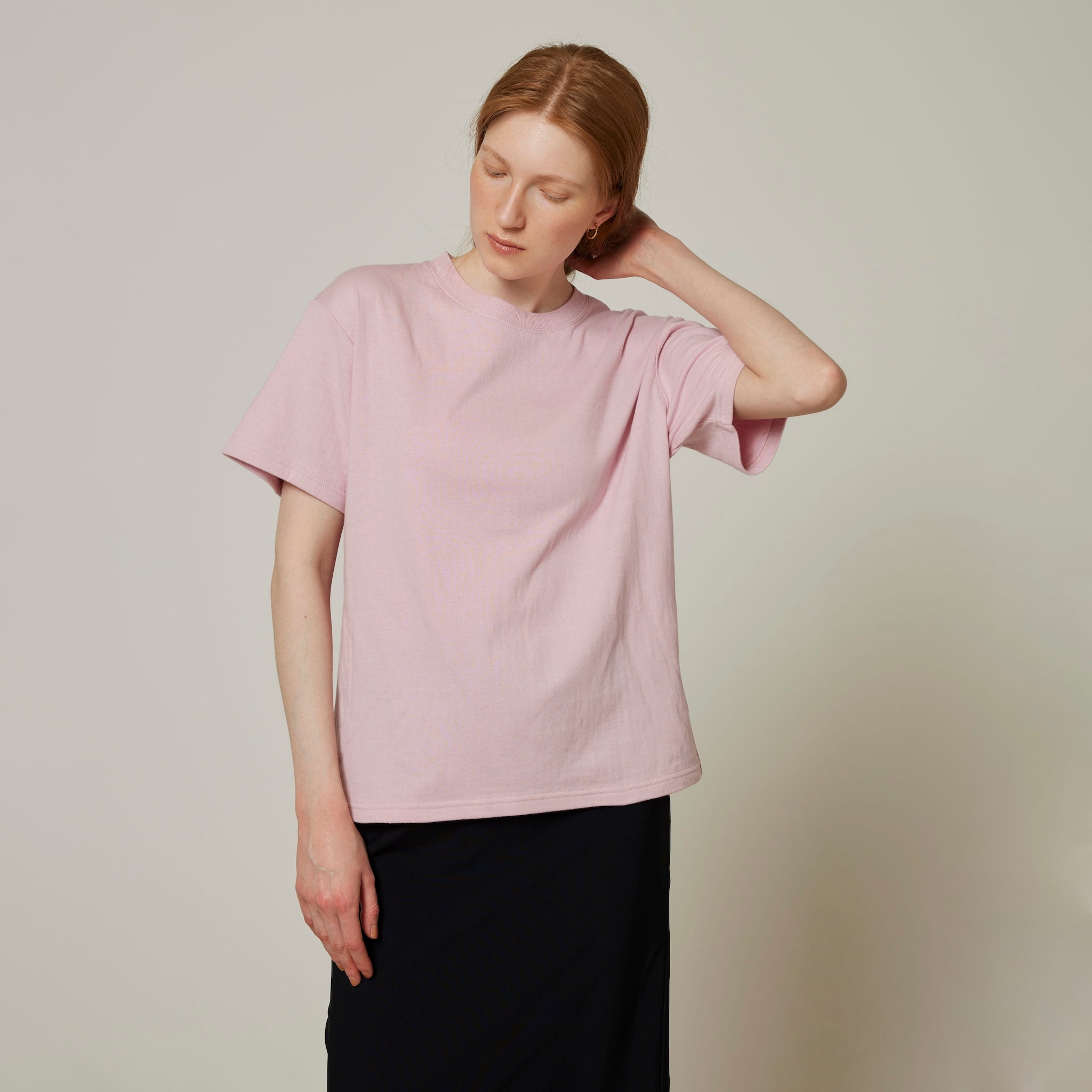 関税送料込【Marine Serre】クルーネックTシャツ 長袖 ピンク セール】 【定番】グレース天竺 クルーネックTシャツ【長袖