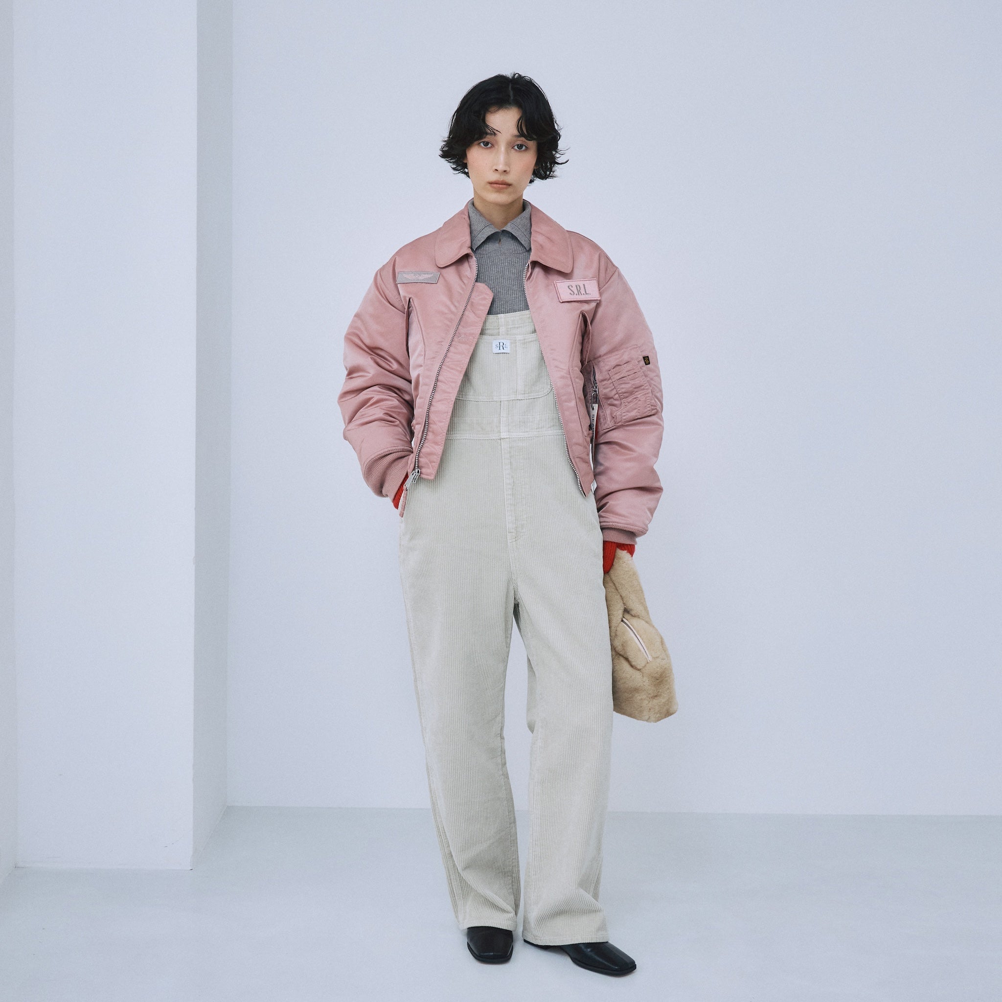 Color washコーデュロイルーズサロペット