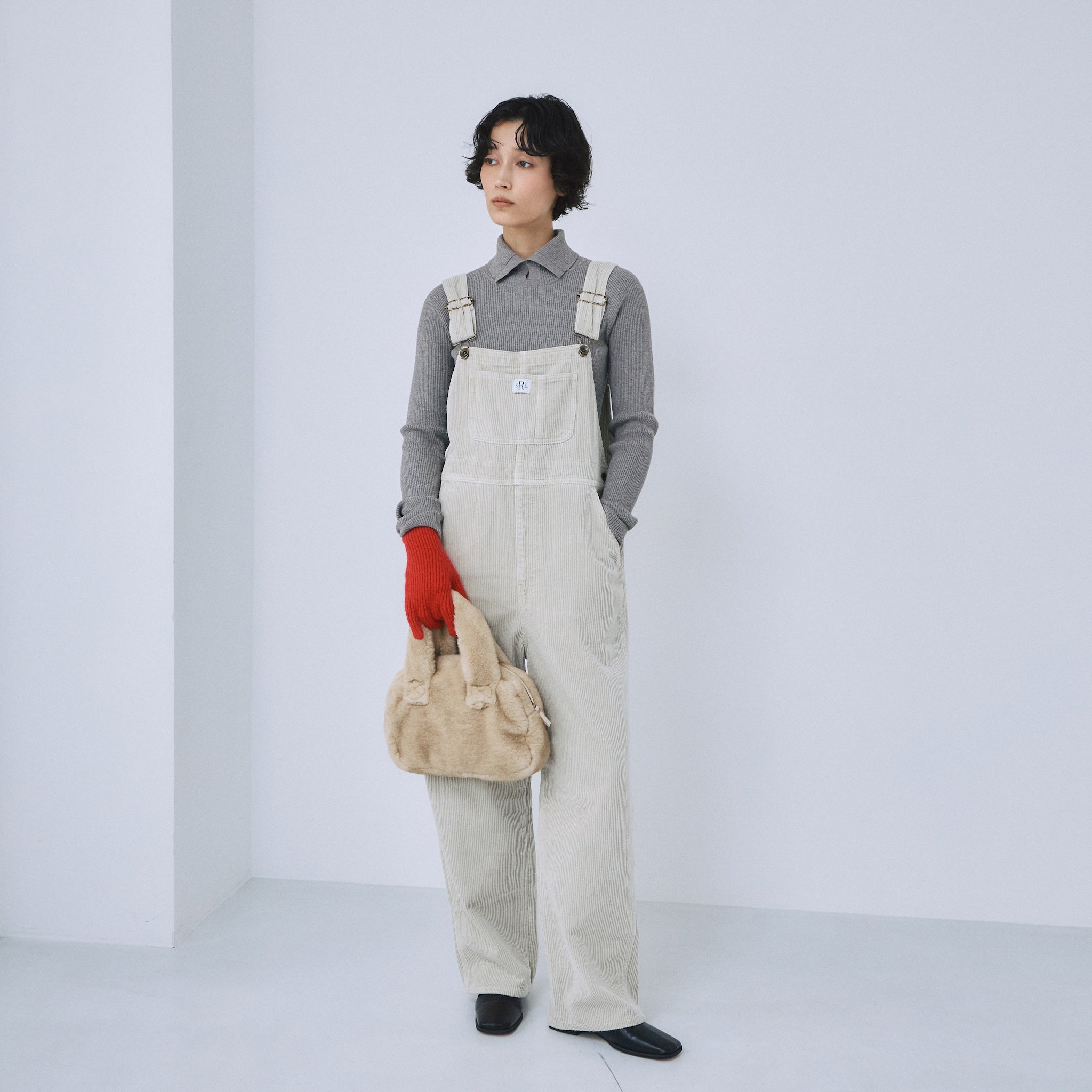 Color washコーデュロイルーズサロペット