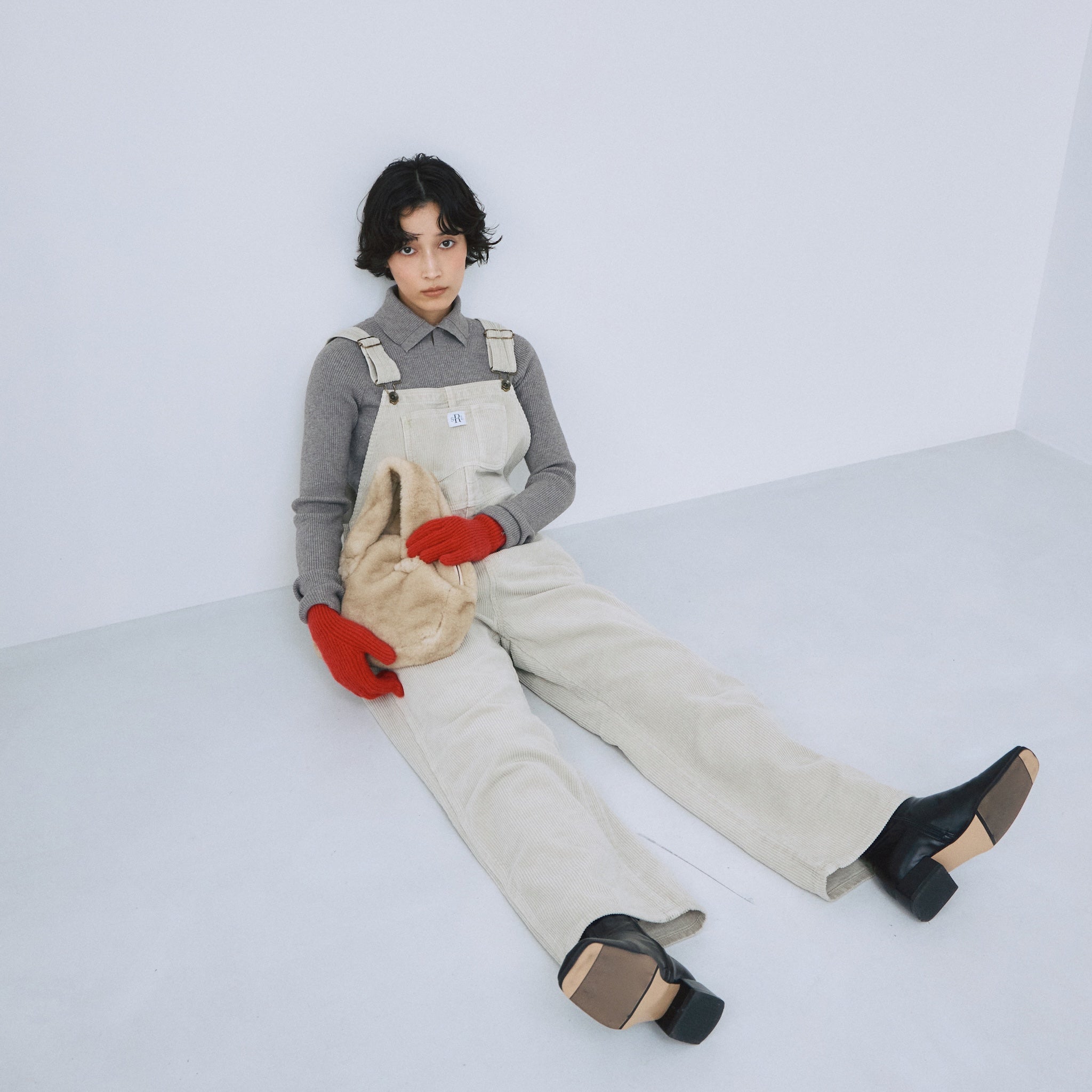 Color washコーデュロイルーズサロペット