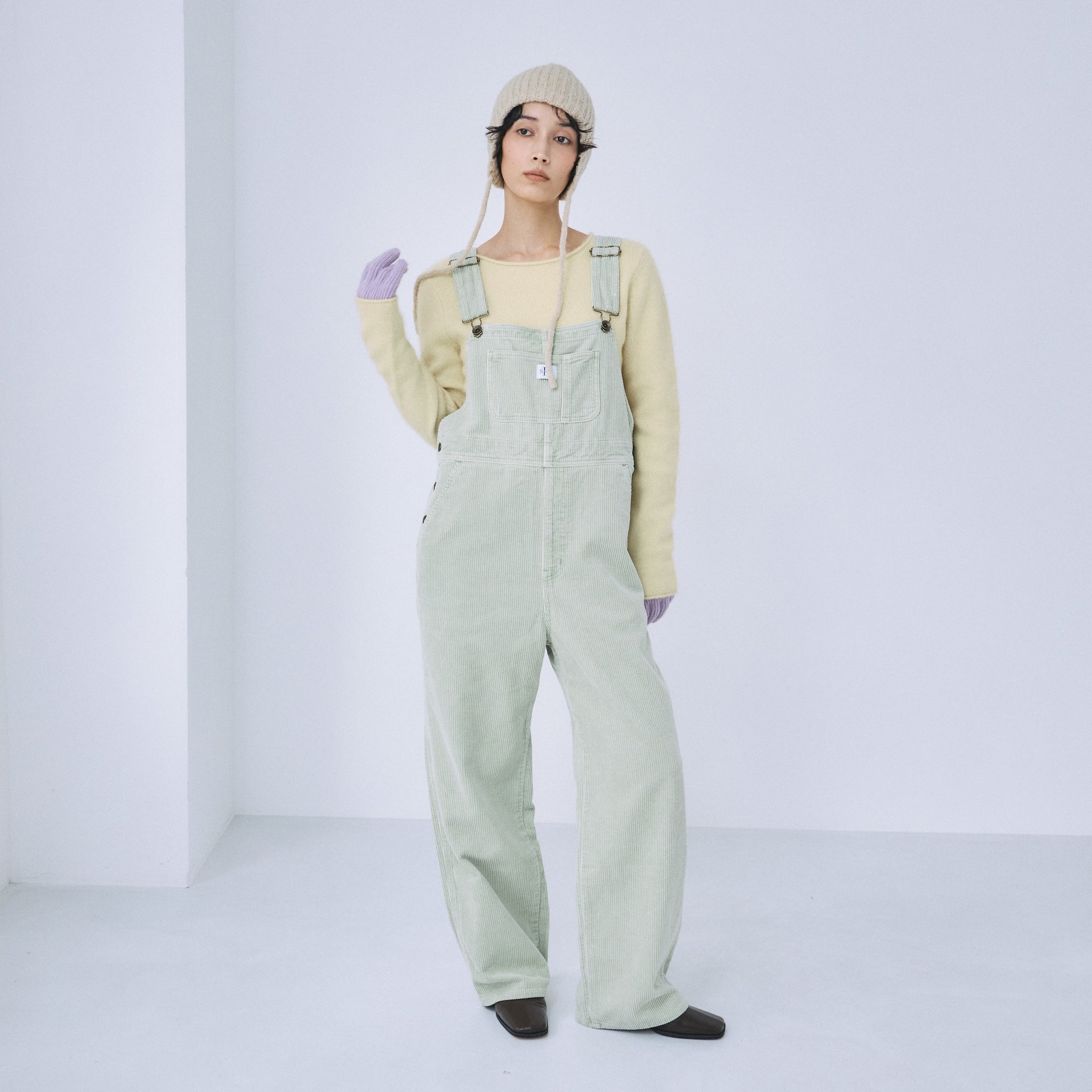 Color washコーデュロイルーズサロペット