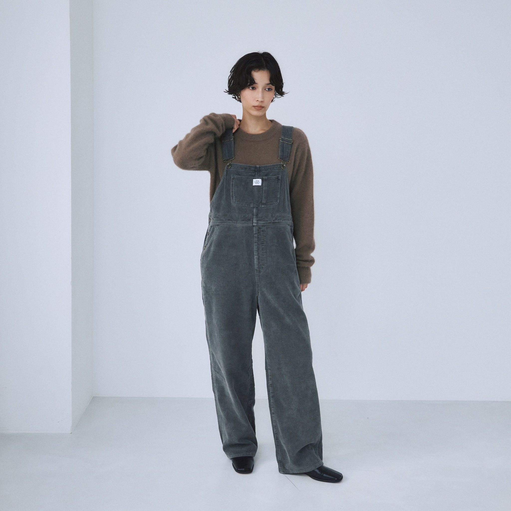 Color washコーデュロイルーズサロペット